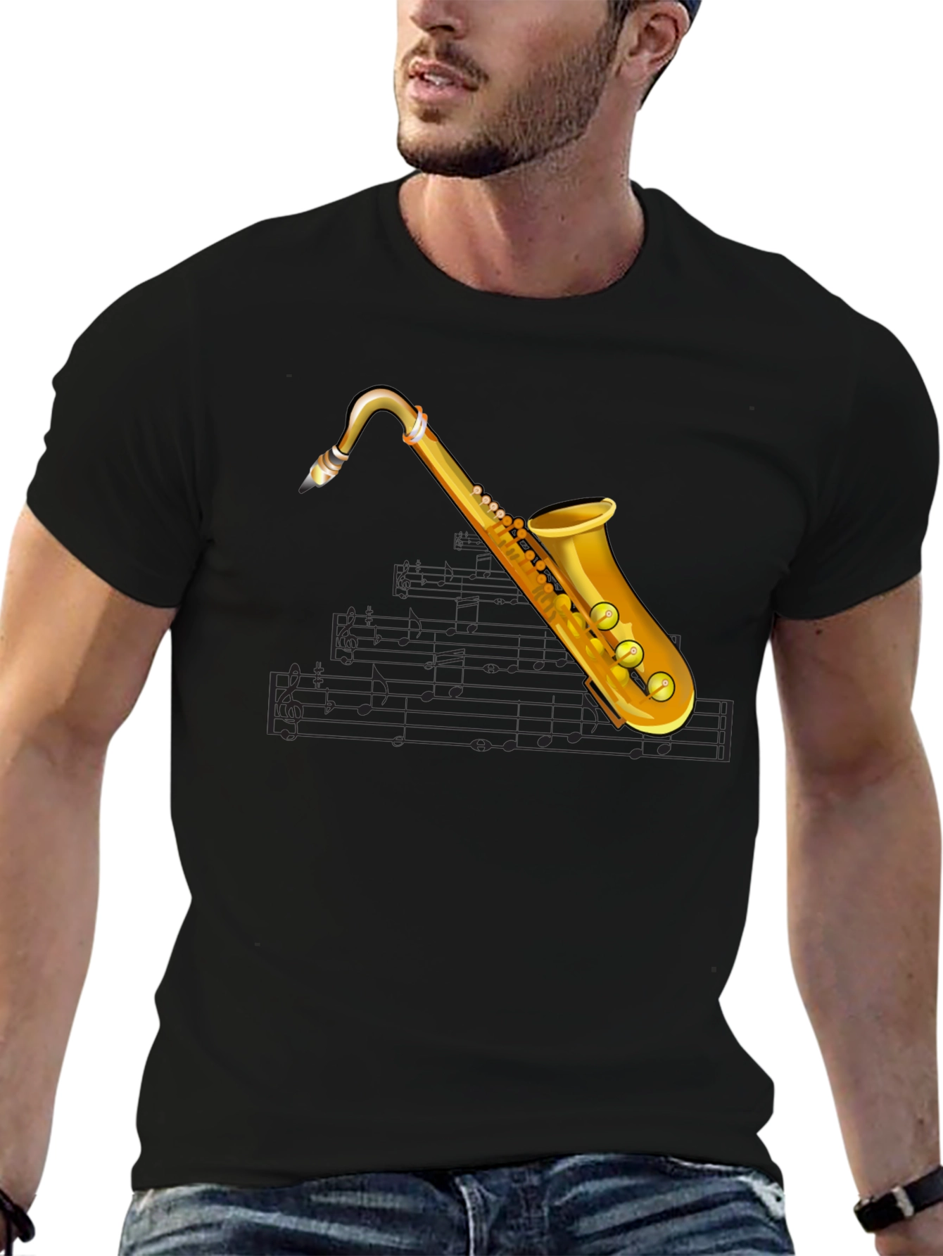 Saxophone Music T-Shirt - Black Cotton Tee