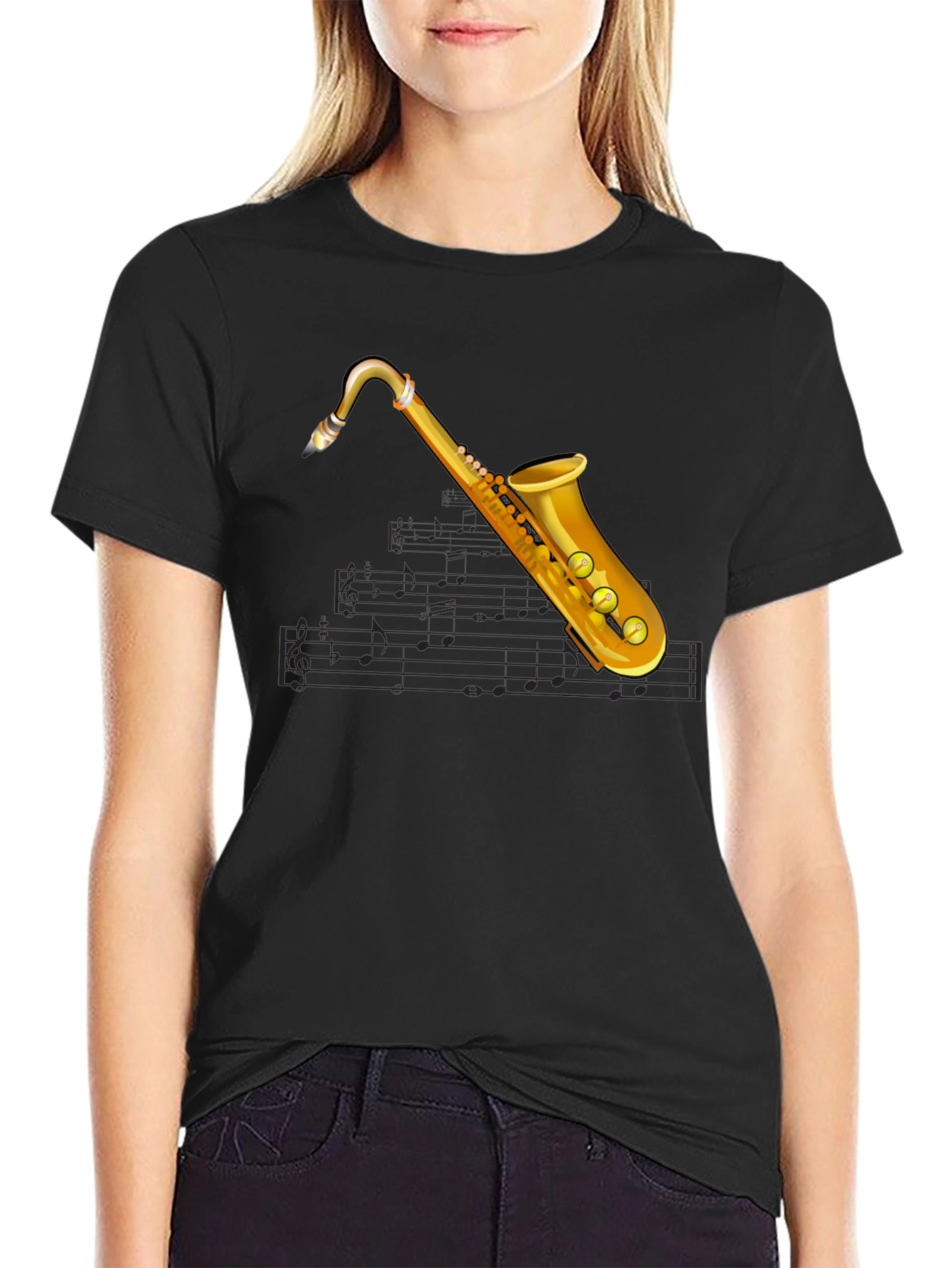 Saxophone Music T-Shirt - Black Cotton Tee