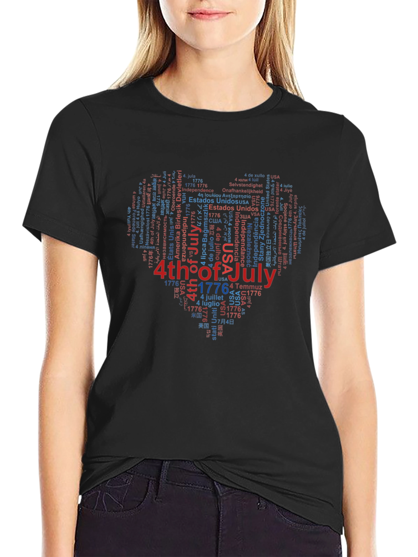 4th of July Heart Word Art Graphic T-Shirt