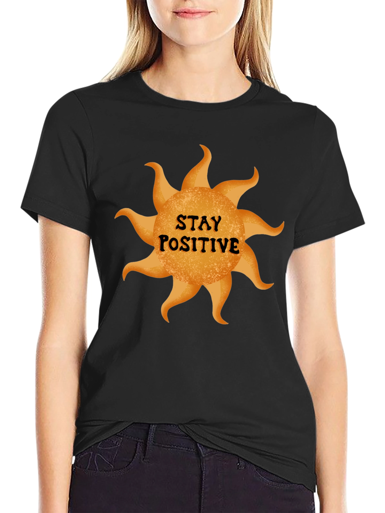 Stay Positive Sun Graphic Black T-Shirt