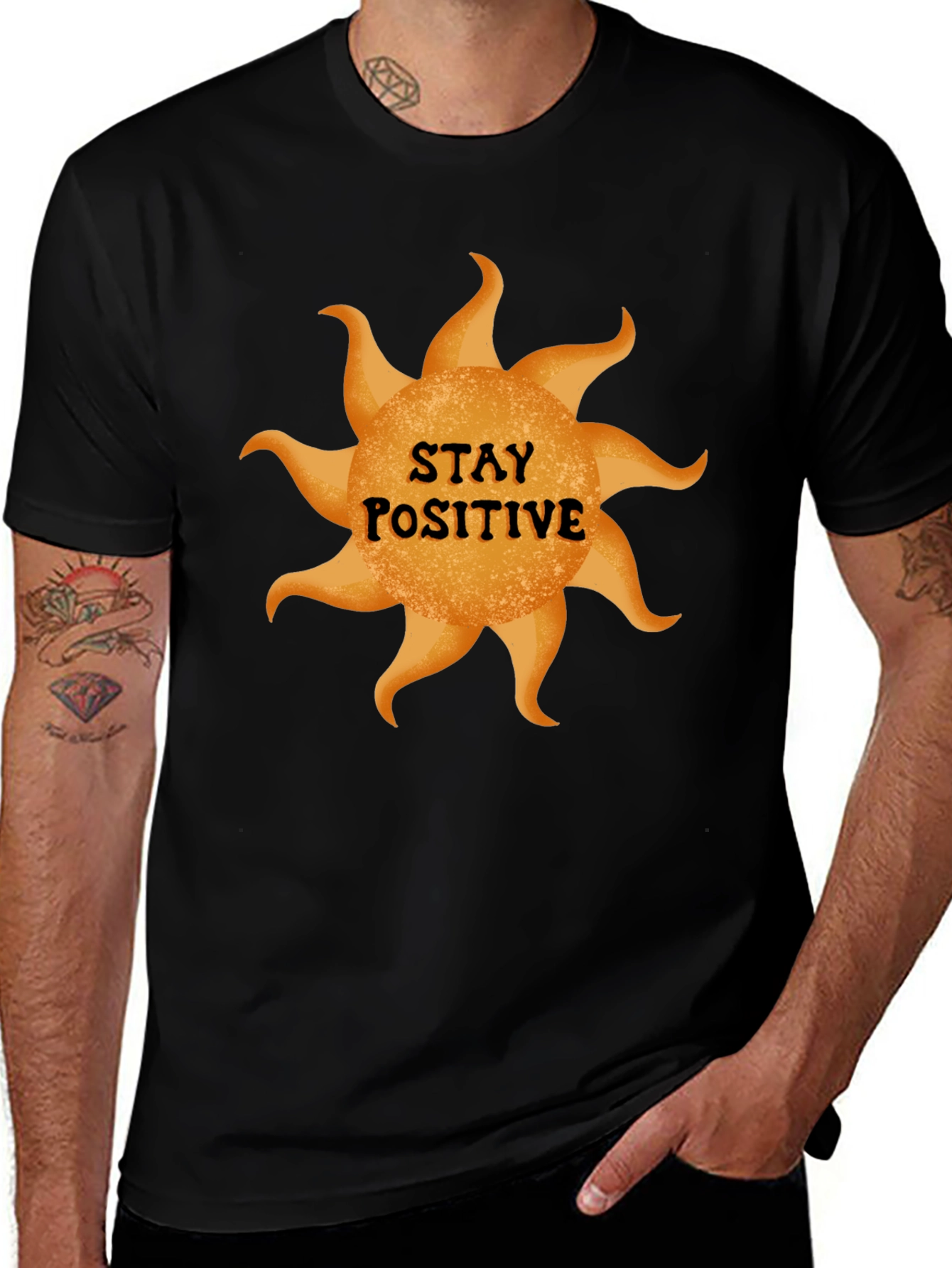 Stay Positive Sun Graphic Black T-Shirt