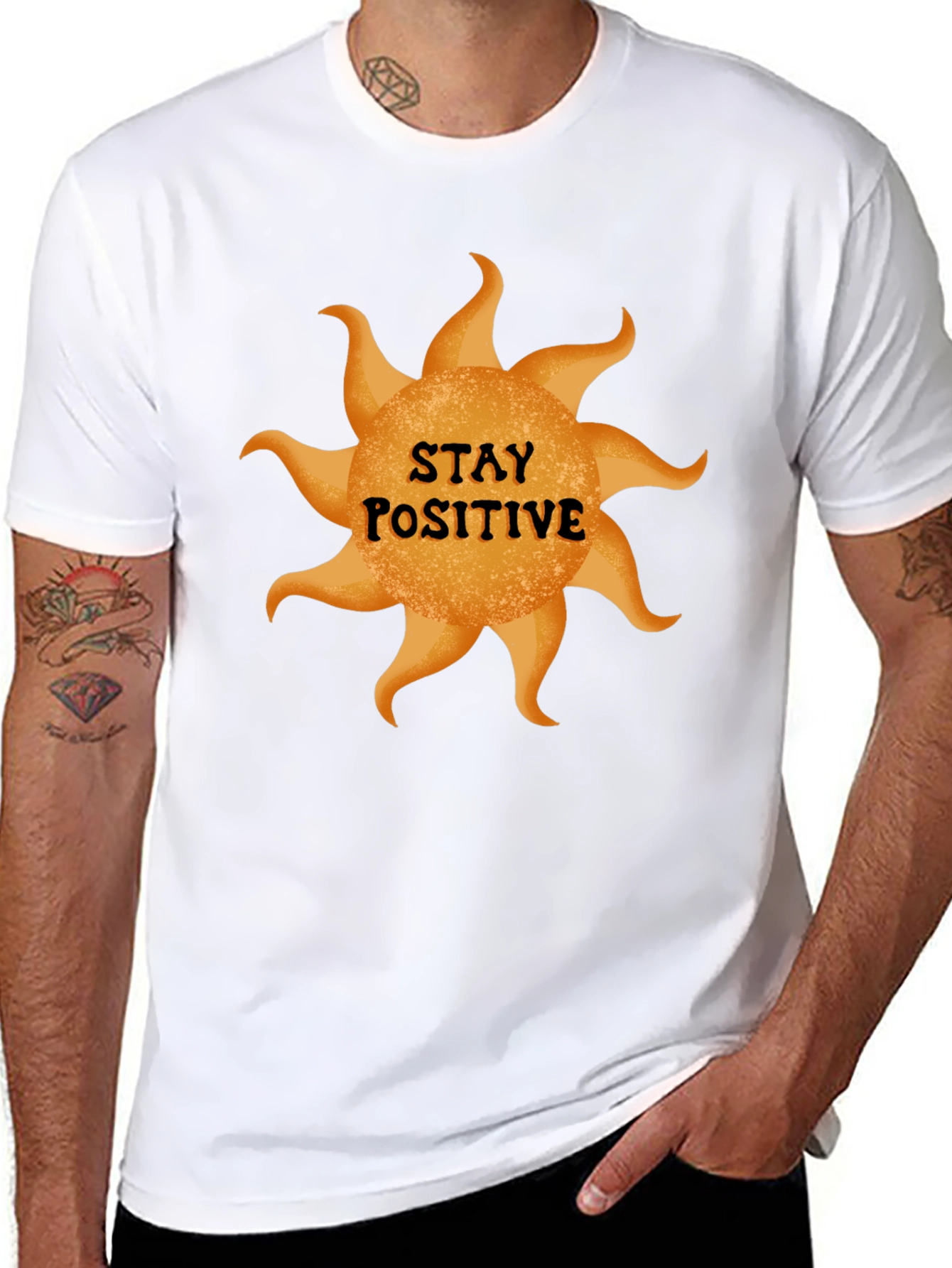 Stay Positive Sun Graphic Black T-Shirt