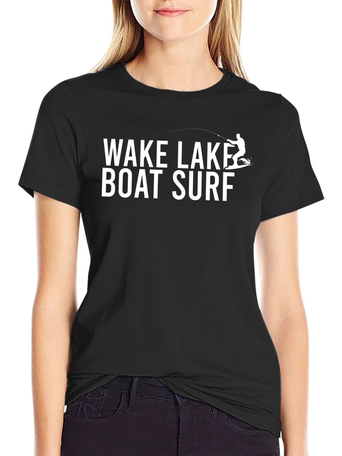 Wake Lake Boat Surf Black Graphic Tee