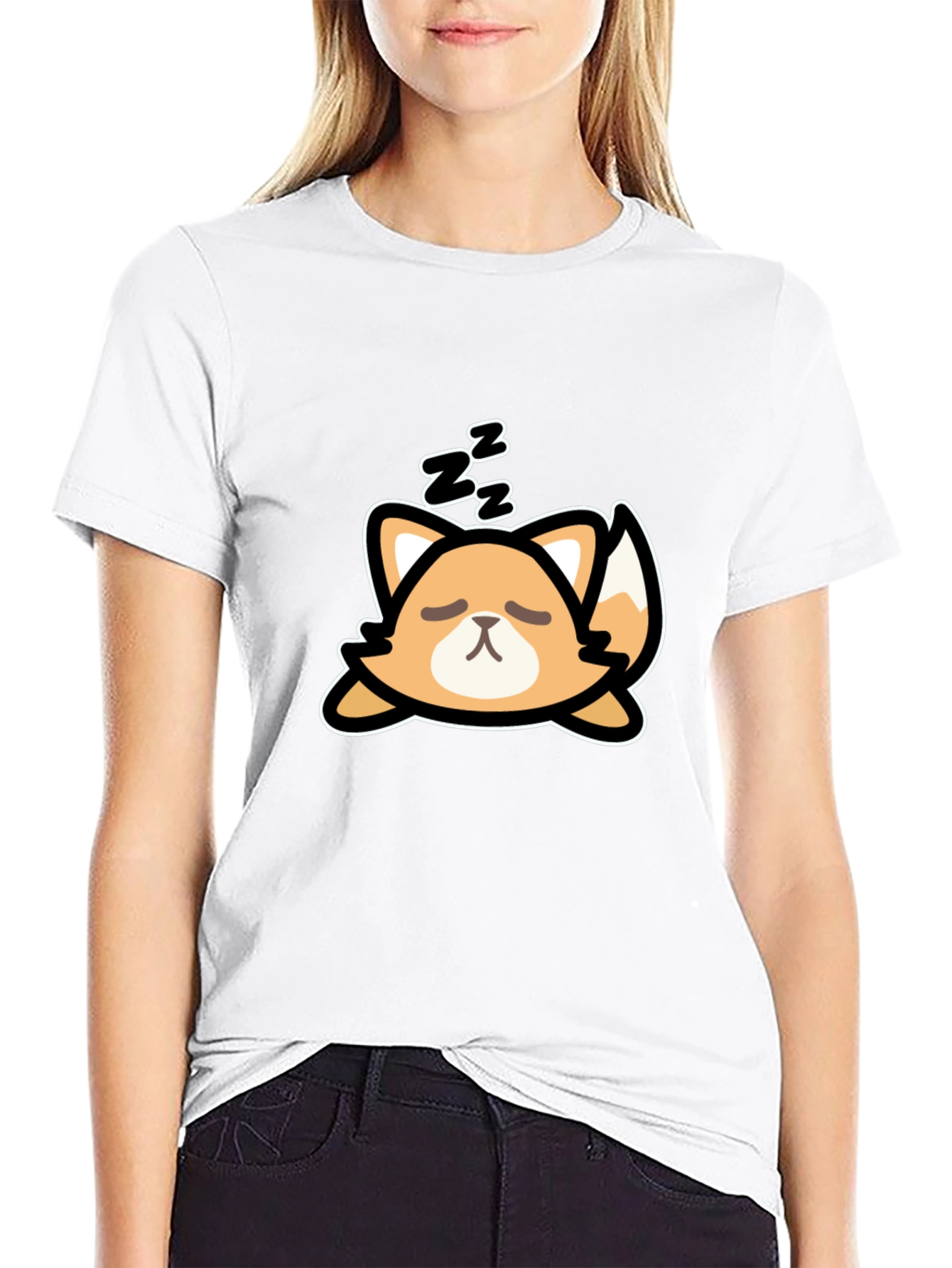 Cute Sleeping Fox Graphic Tee - Black Cotton T-Shirt
