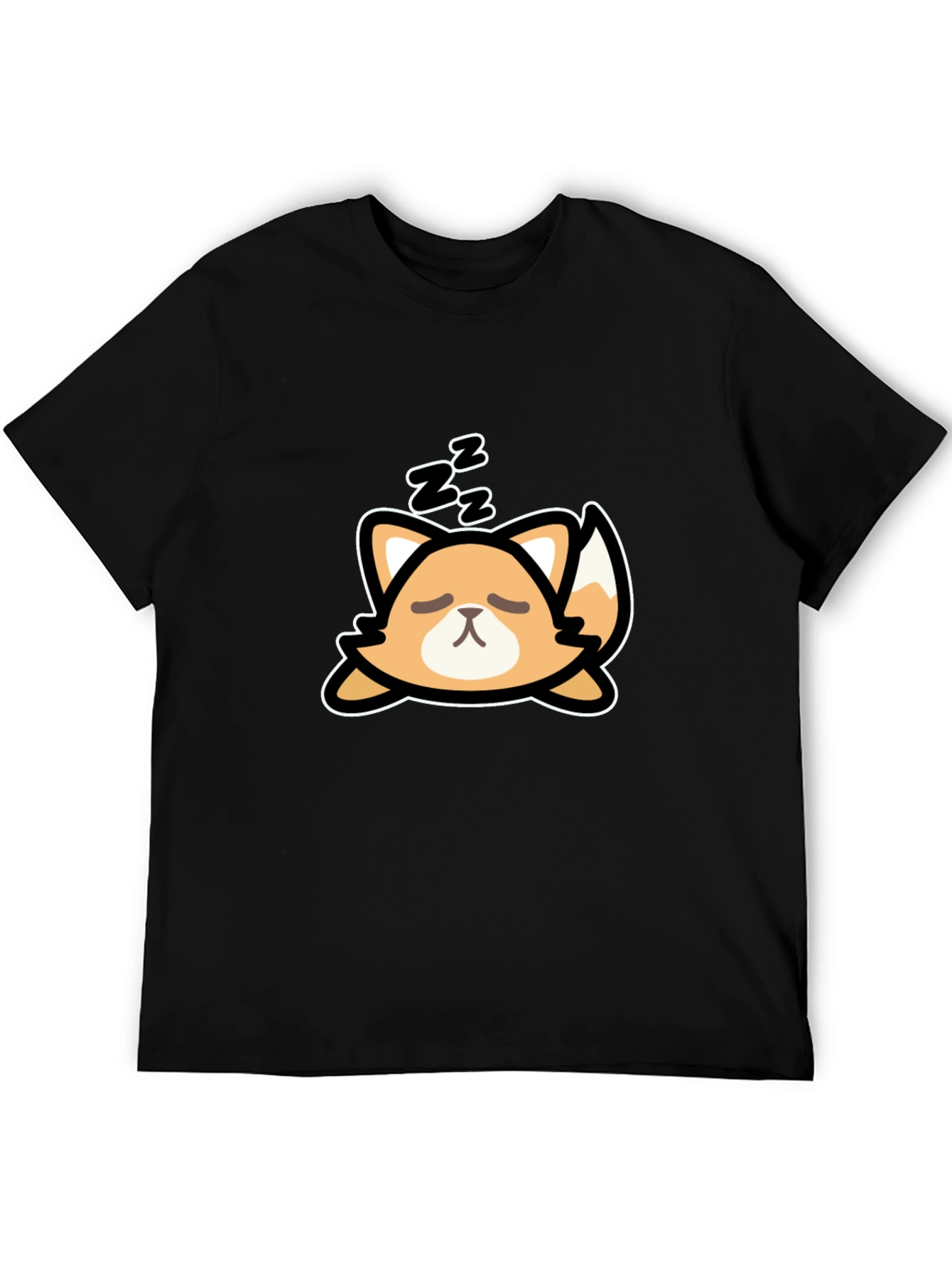 Cute Sleeping Fox Graphic Tee - Black Cotton T-Shirt