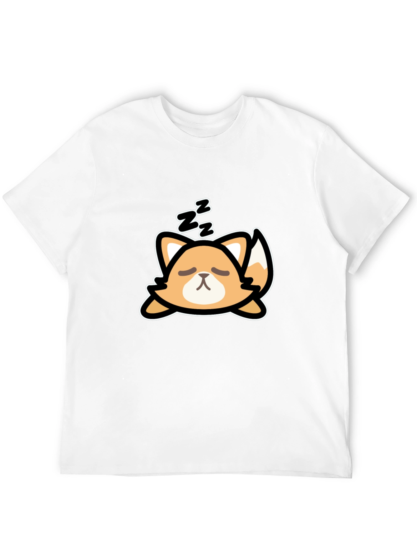 Cute Sleeping Fox Graphic Tee - Black Cotton T-Shirt