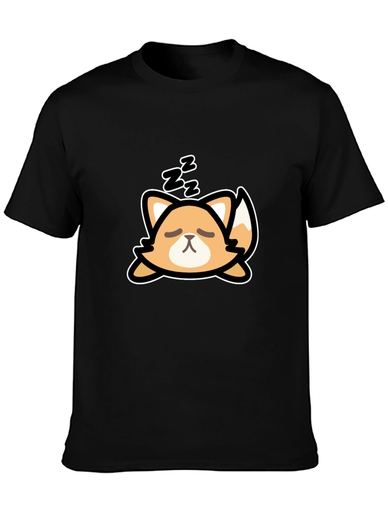 Cute Sleeping Fox Graphic Tee - Black Cotton T-Shirt
