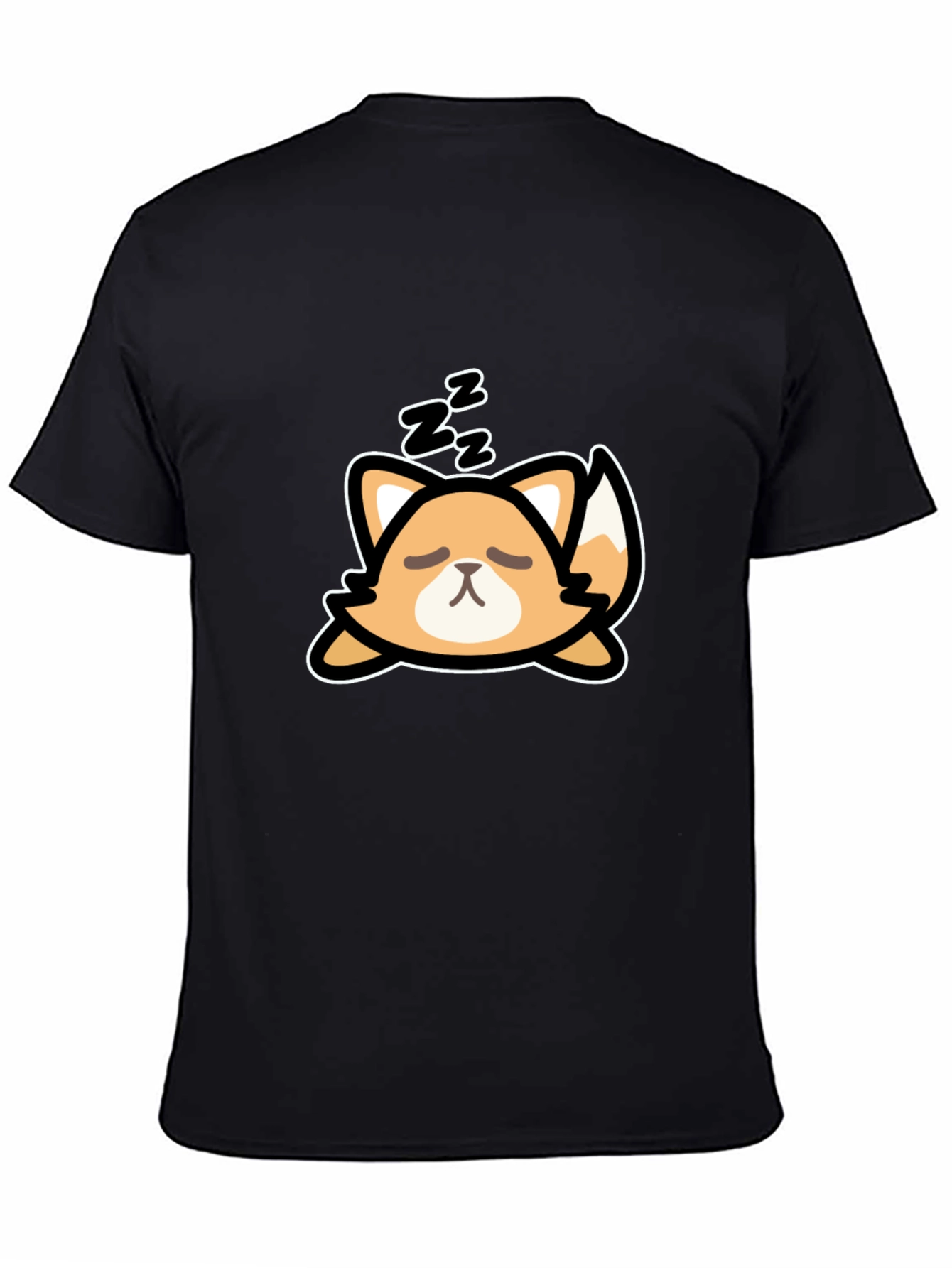 Cute Sleeping Fox Graphic Tee - Black Cotton T-Shirt