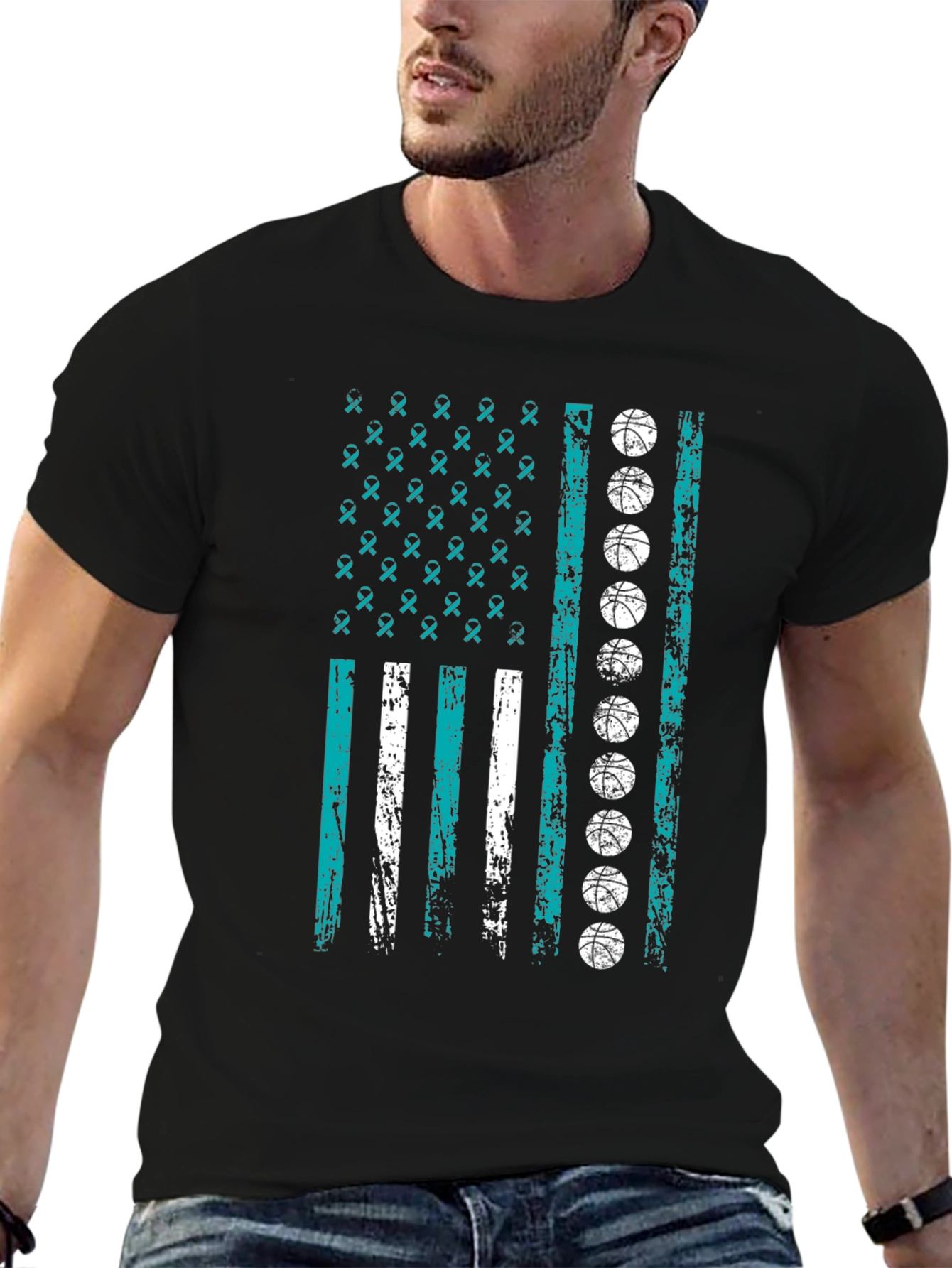 Basketball Ribbon Flag Graphic Tee