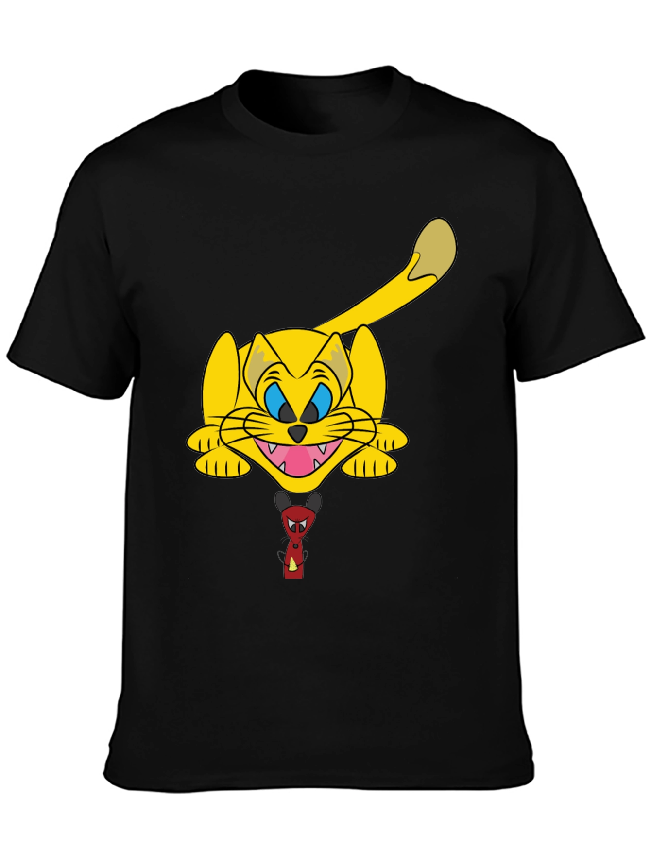 Cartoon Cat Graphic Black T-Shirt