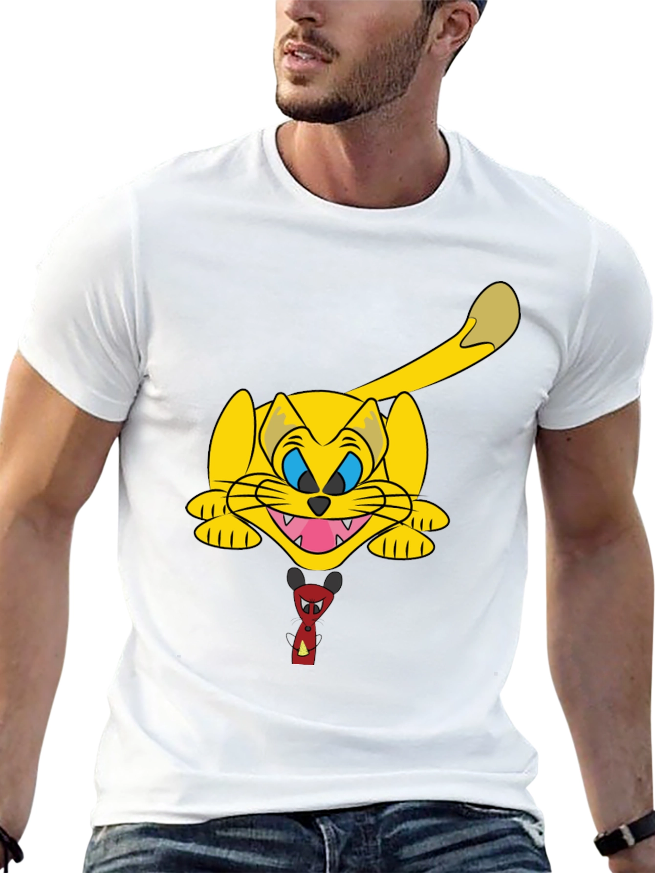 Cartoon Cat Graphic Black T-Shirt