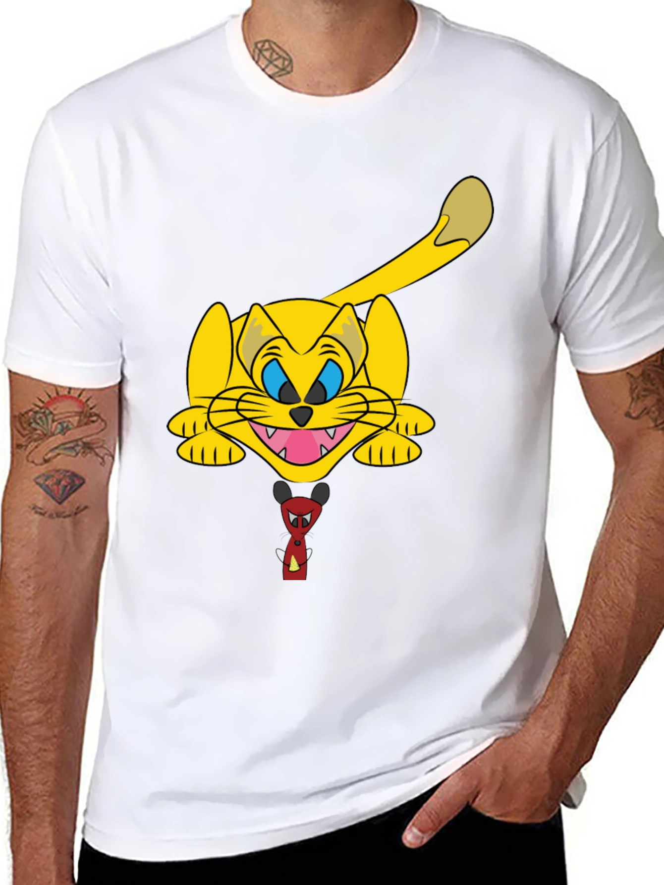 Cartoon Cat Graphic Black T-Shirt