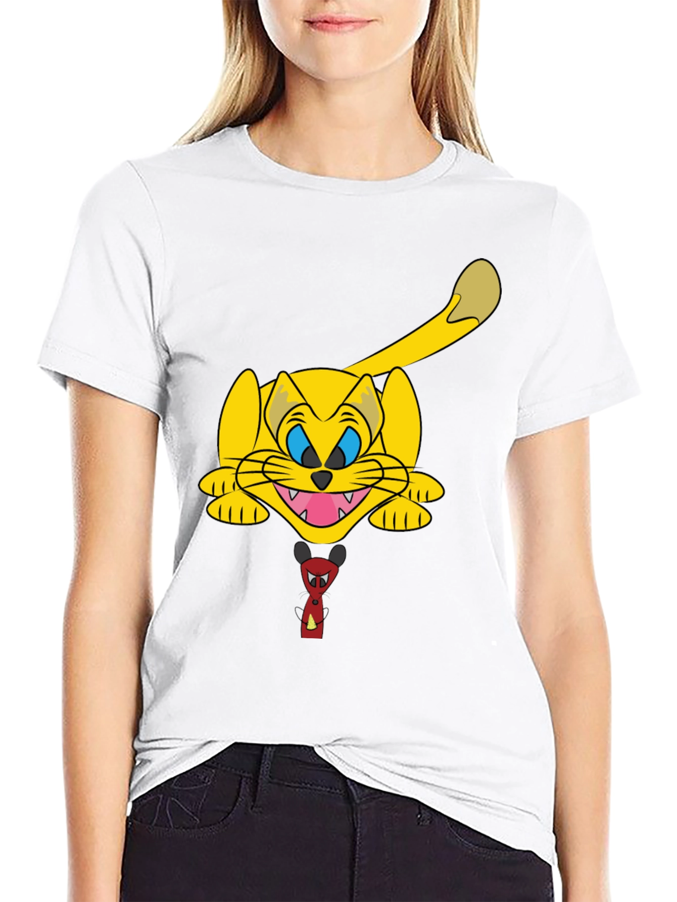 Cartoon Cat Graphic Black T-Shirt
