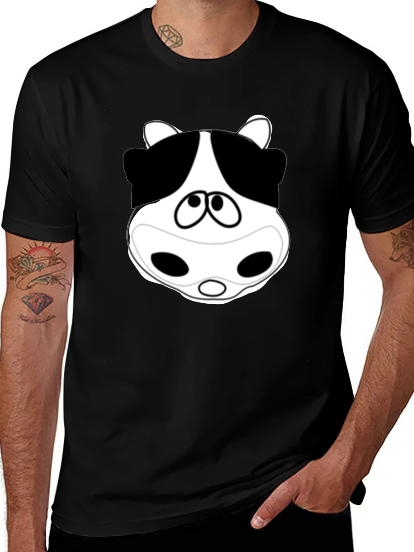 Cartoon Cow Face Black T-Shirt