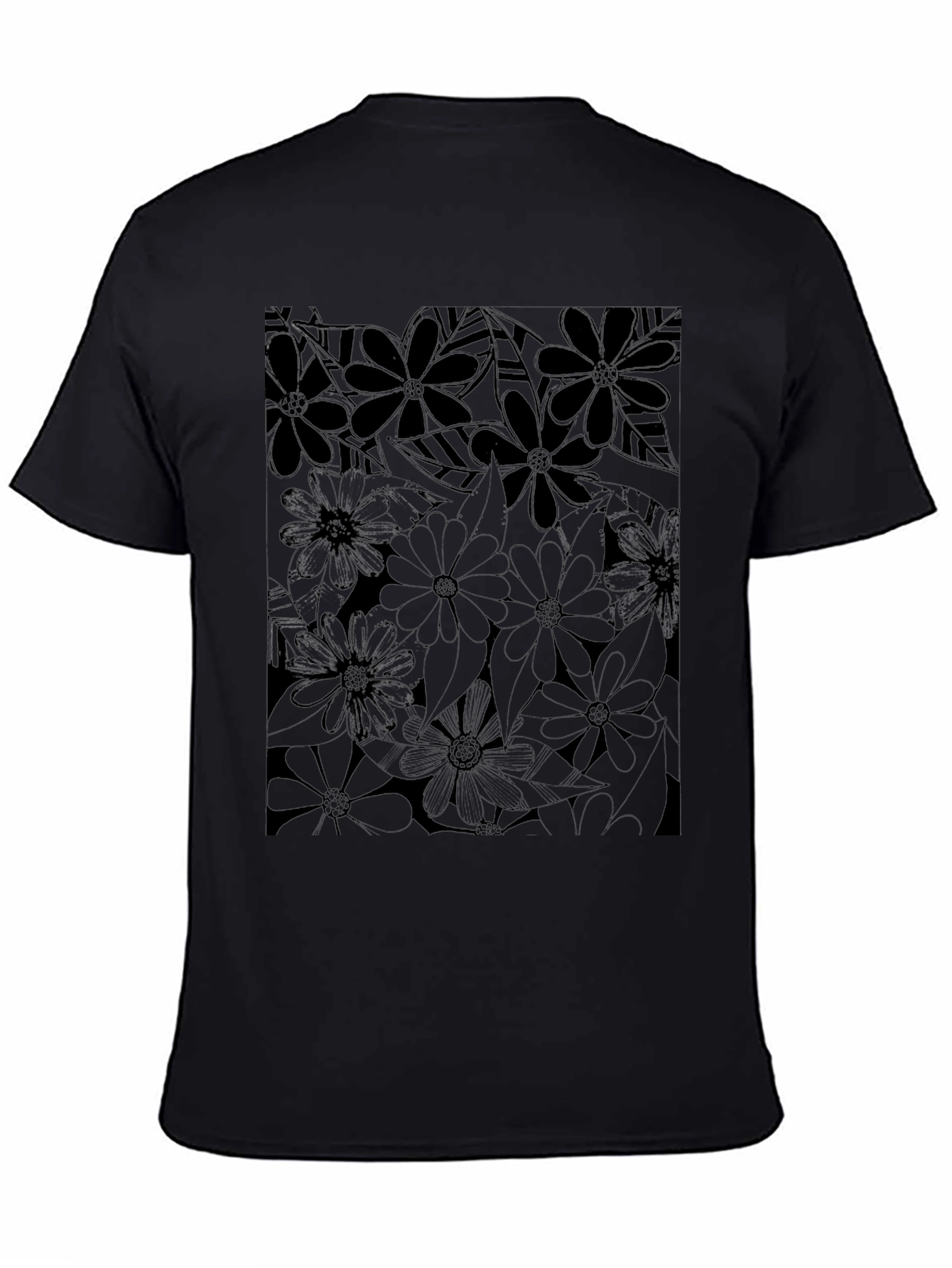 Floral Print T-Shirt - Modern Black Graphic Tee
