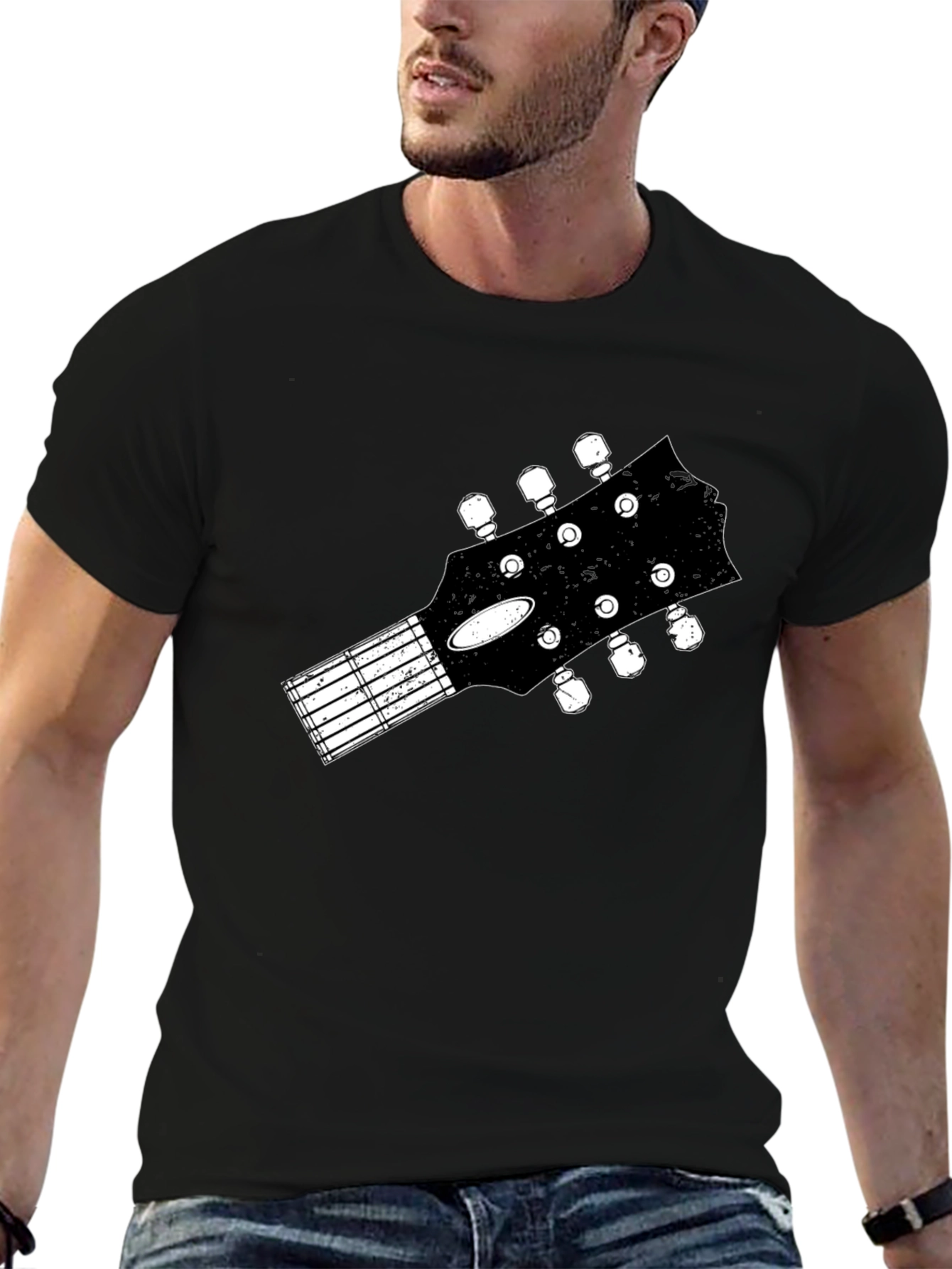 Guitar Headstock Graphic Tee - Black
