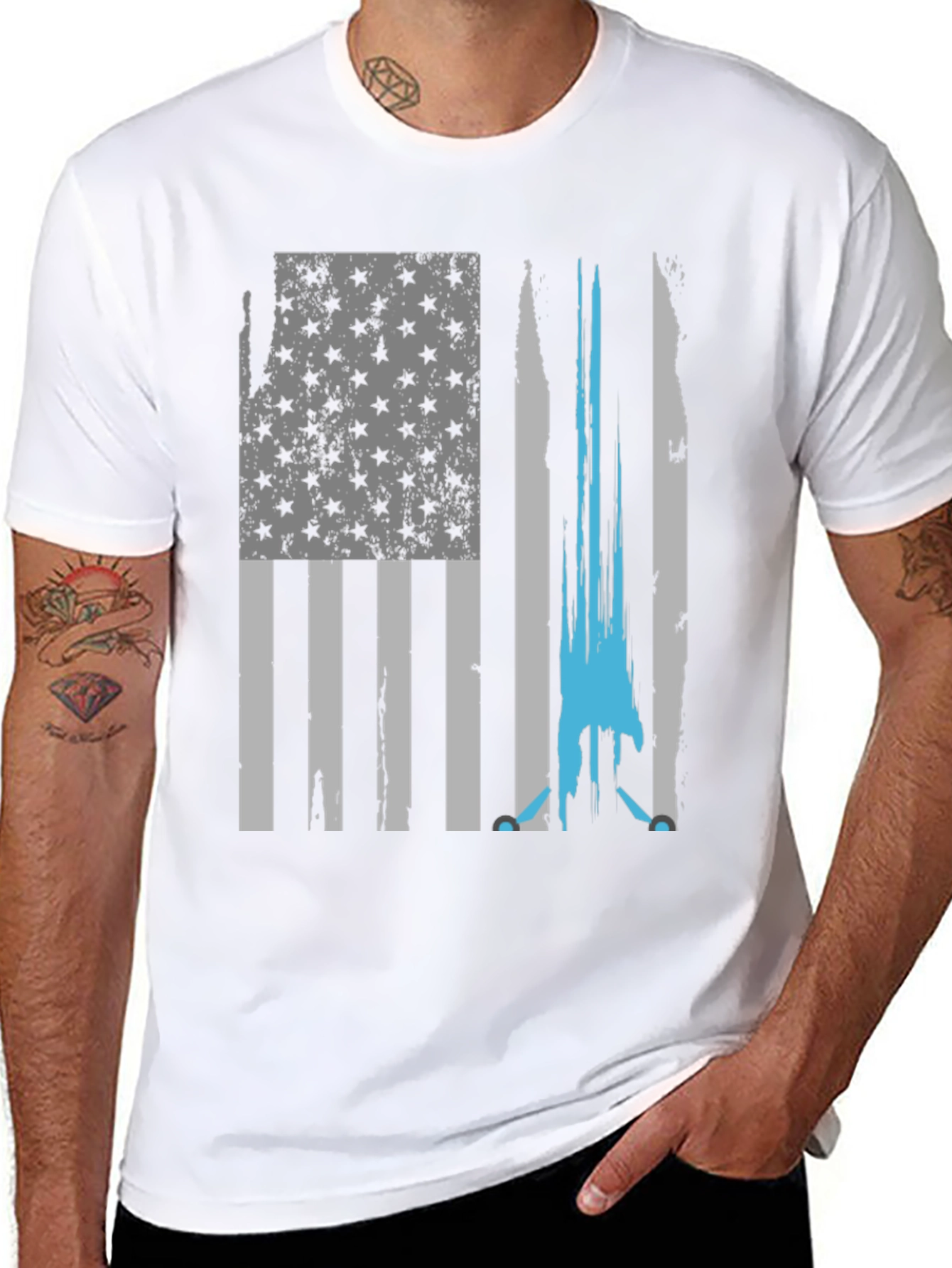 Distressed Flag & Hockey Player Graphic Tee