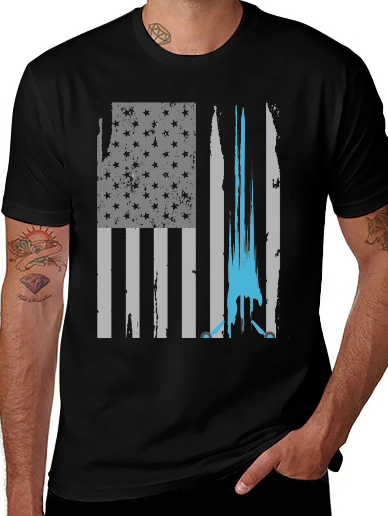 Distressed Flag & Hockey Player Graphic Tee