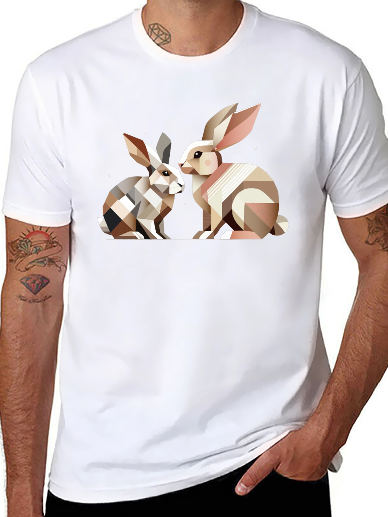 Geometric Rabbit T-Shirt - Abstract Bunny Design