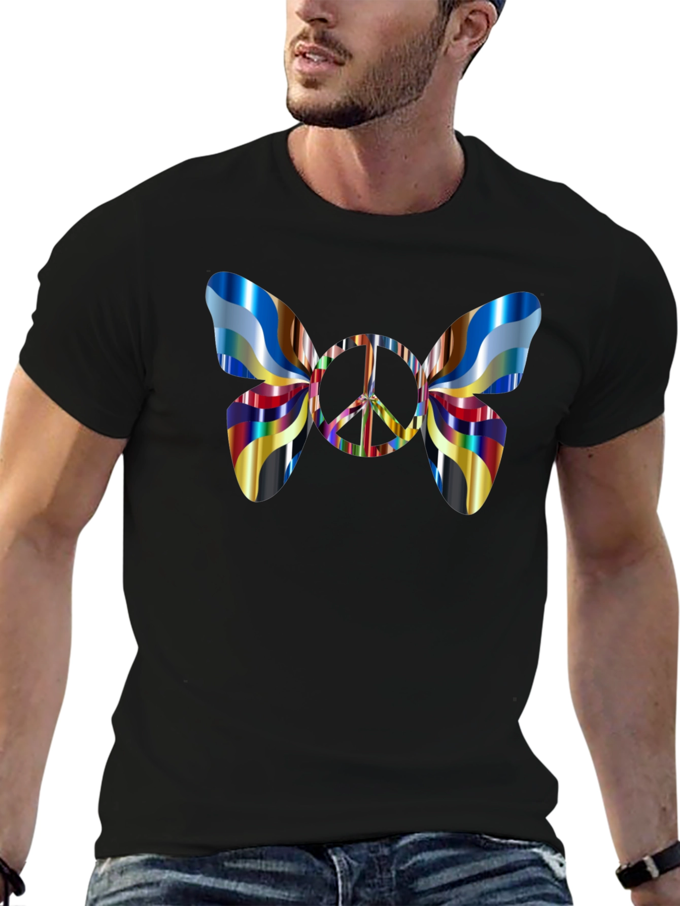 Peace Sign Butterfly Graphic Tee - Black