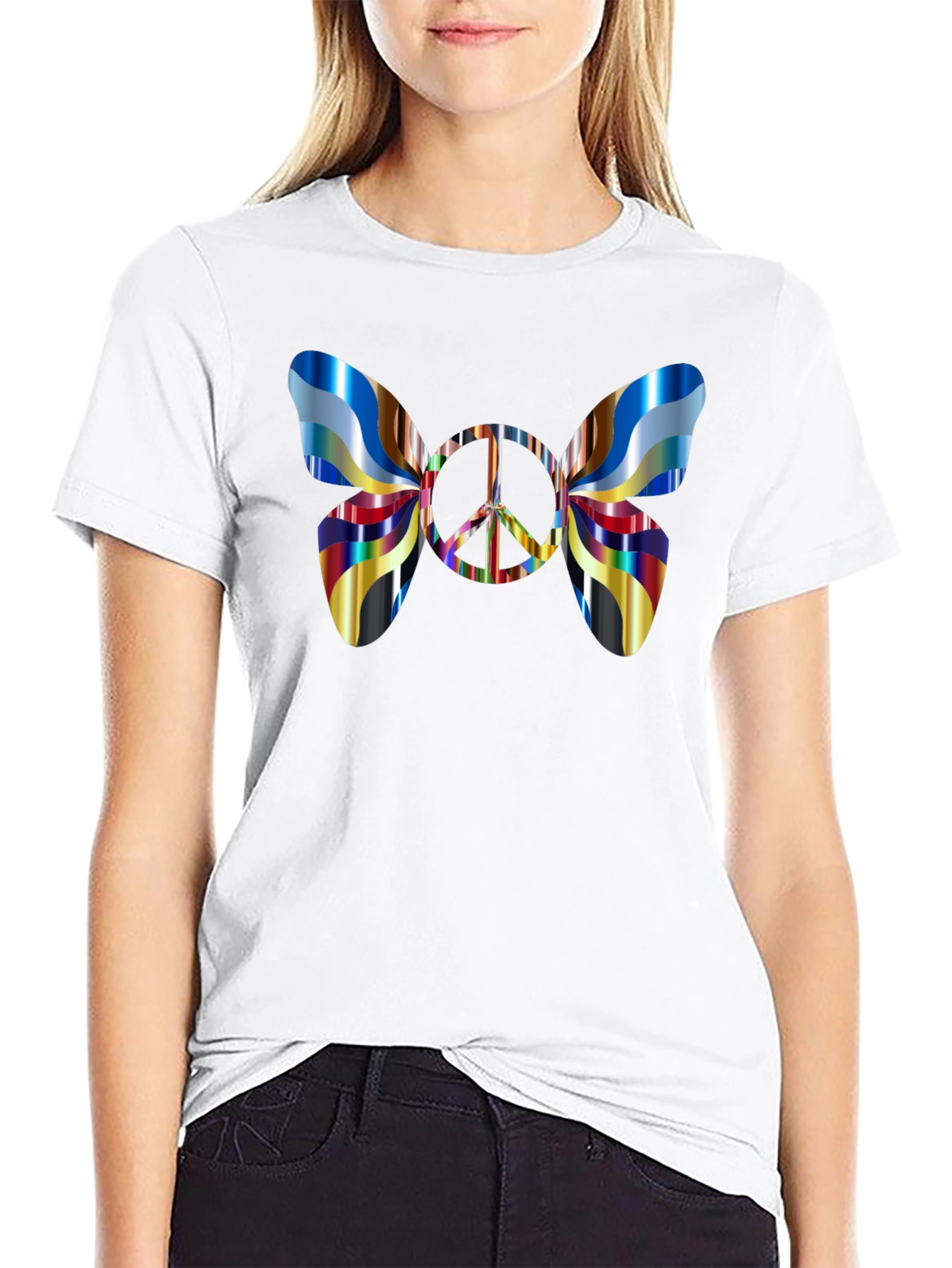 Peace Sign Butterfly Graphic Tee - Black