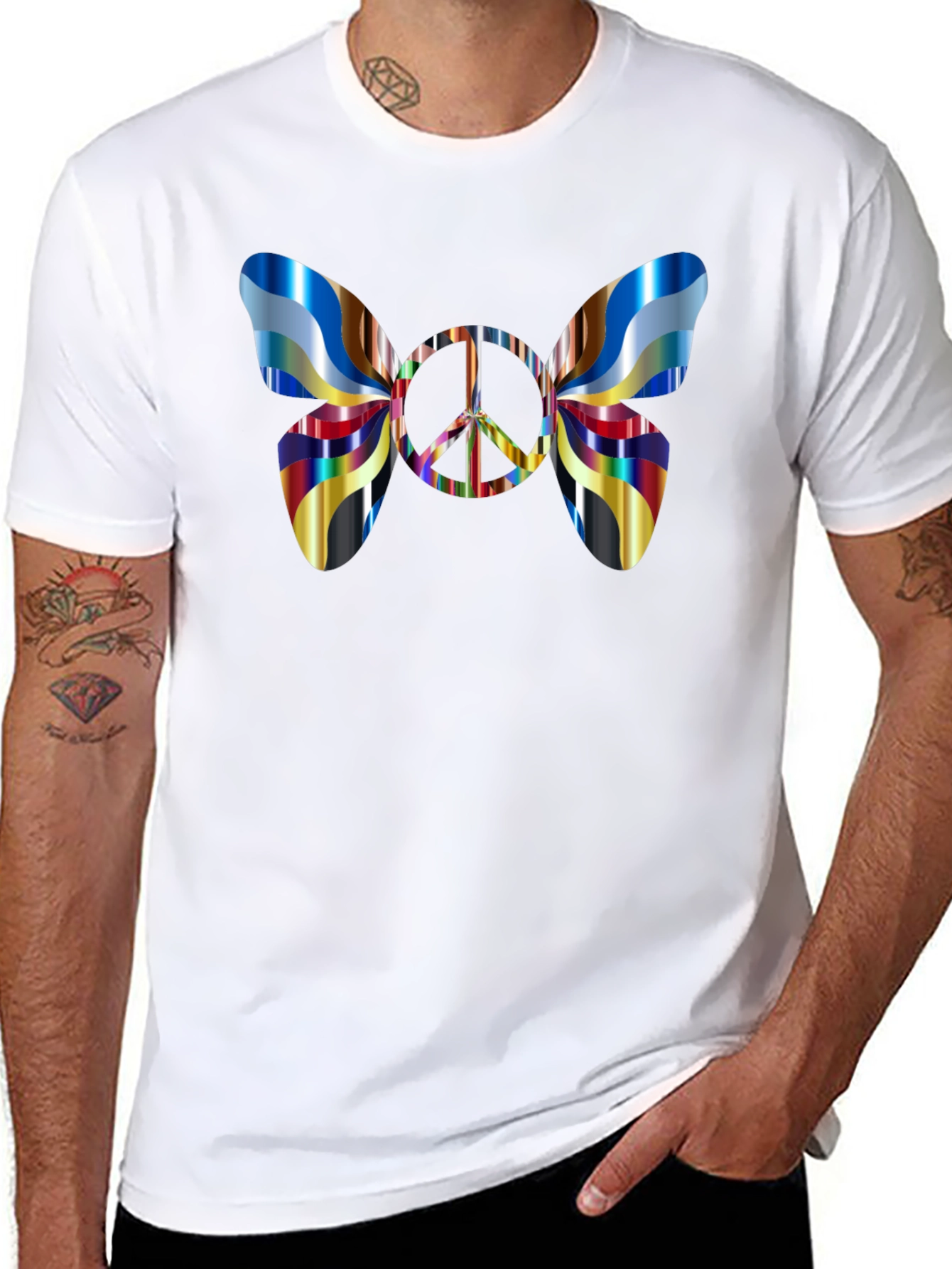 Peace Sign Butterfly Graphic Tee - Black