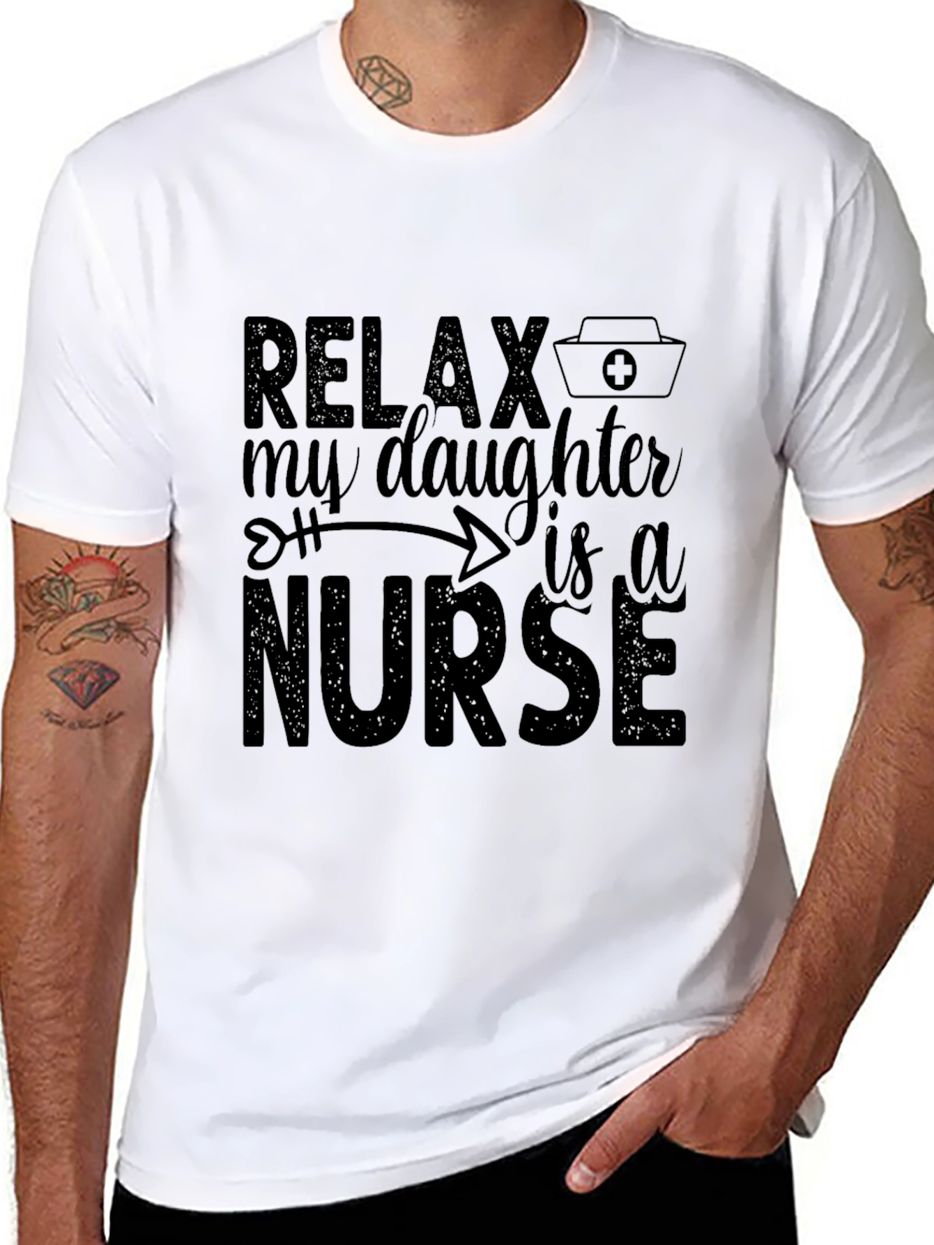 Relax My Daughter is a Nurse Black T-Shirt