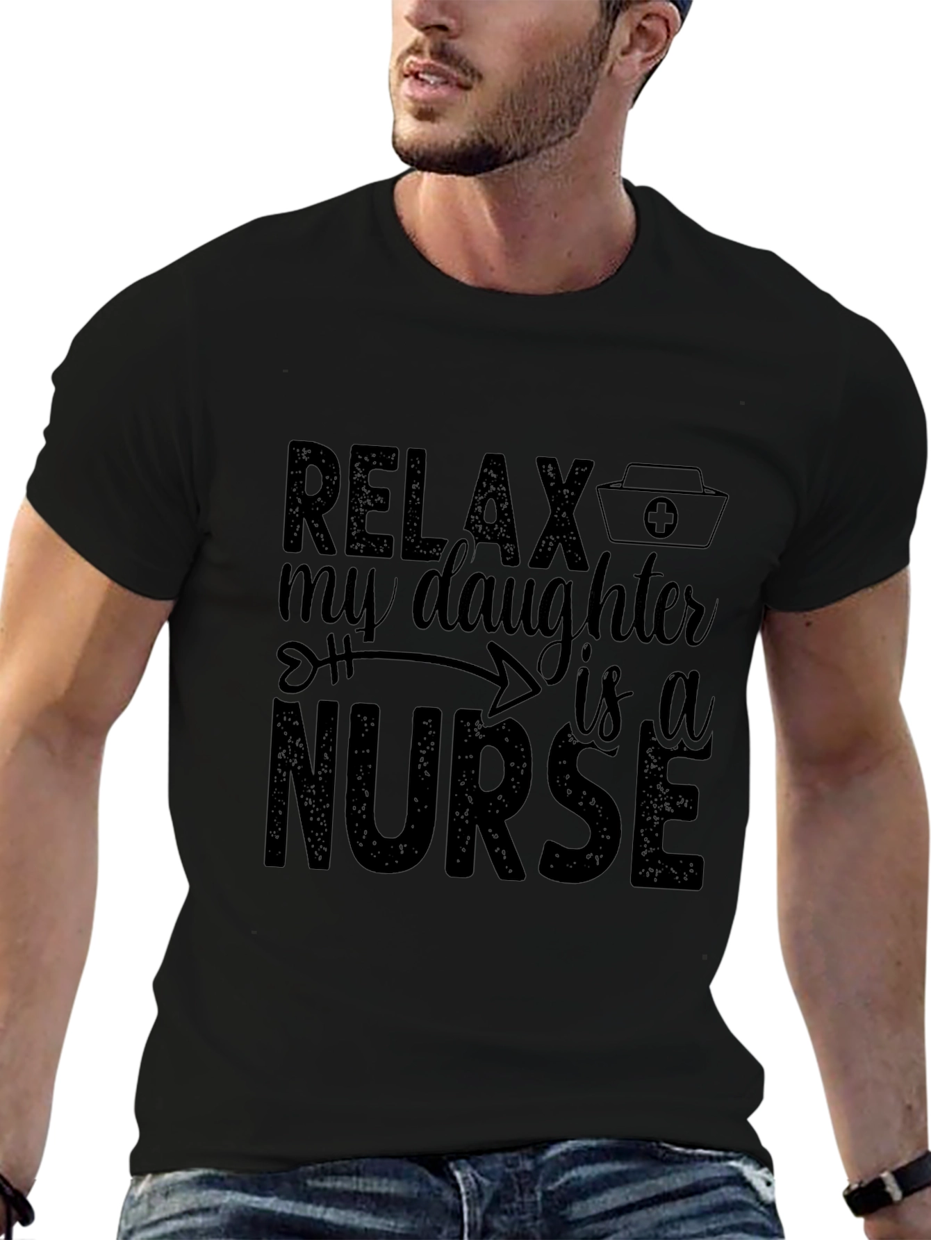 Relax My Daughter is a Nurse Black T-Shirt