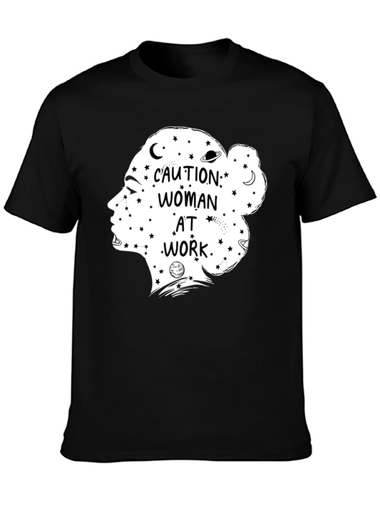 Caution Woman At Work Graphic Tee - Black Unisex T-Shirt