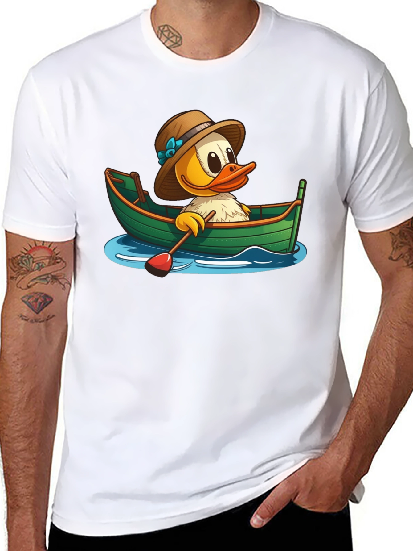 Duck in Boat T-Shirt: Quirky Cartoon Graphic Tee