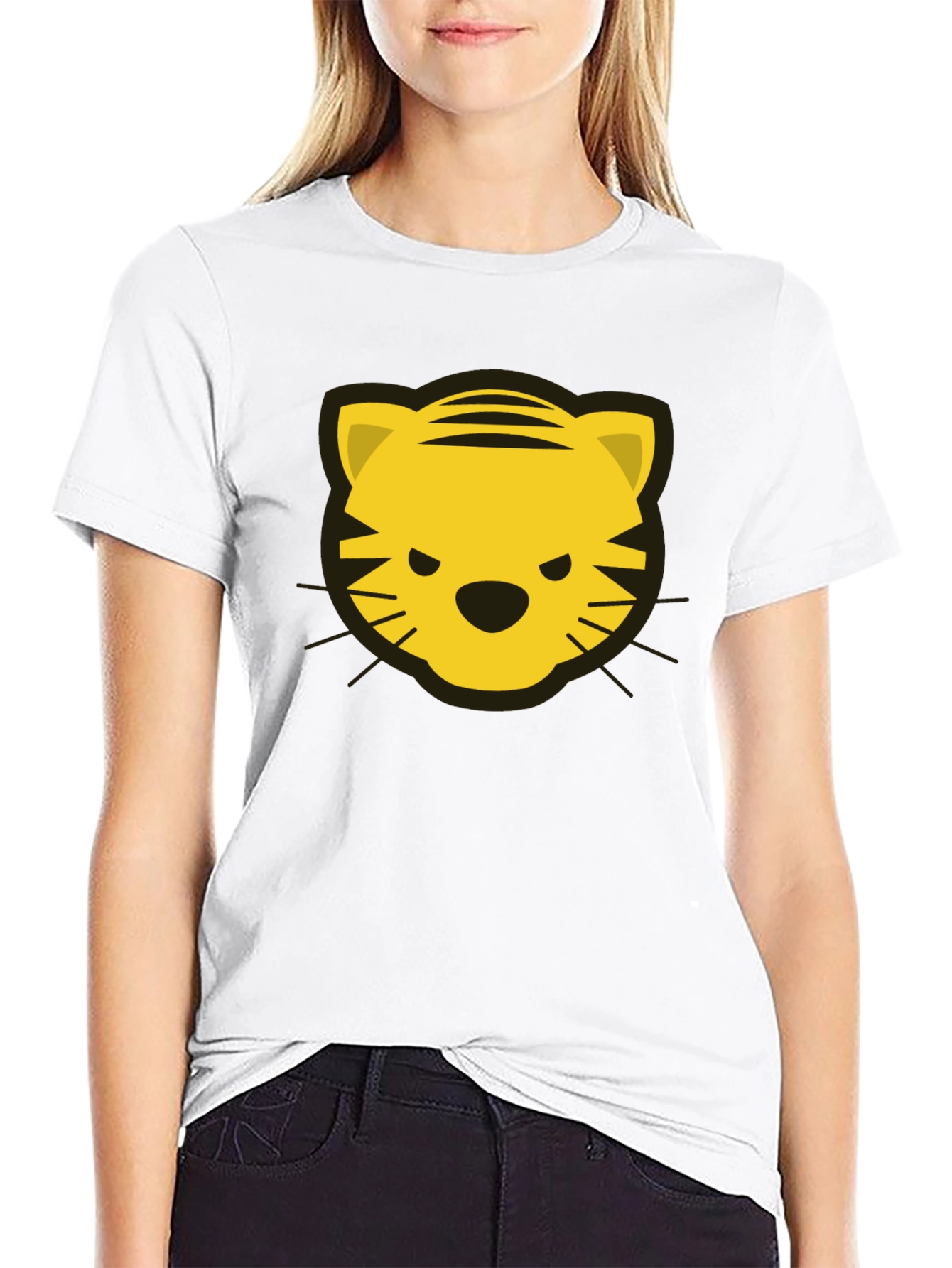Tiger Face Graphic Tee - Black Cotton T-Shirt