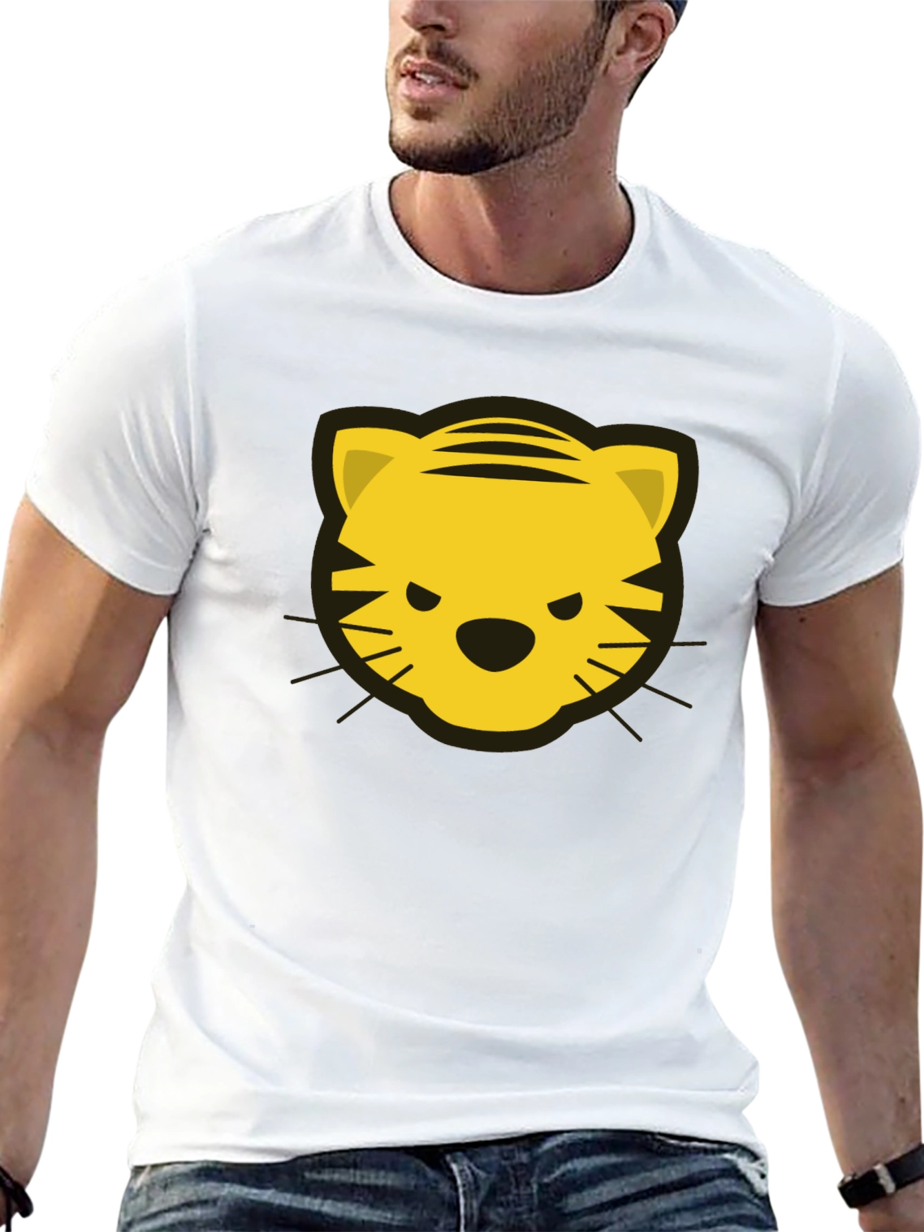 Tiger Face Graphic Tee - Black Cotton T-Shirt