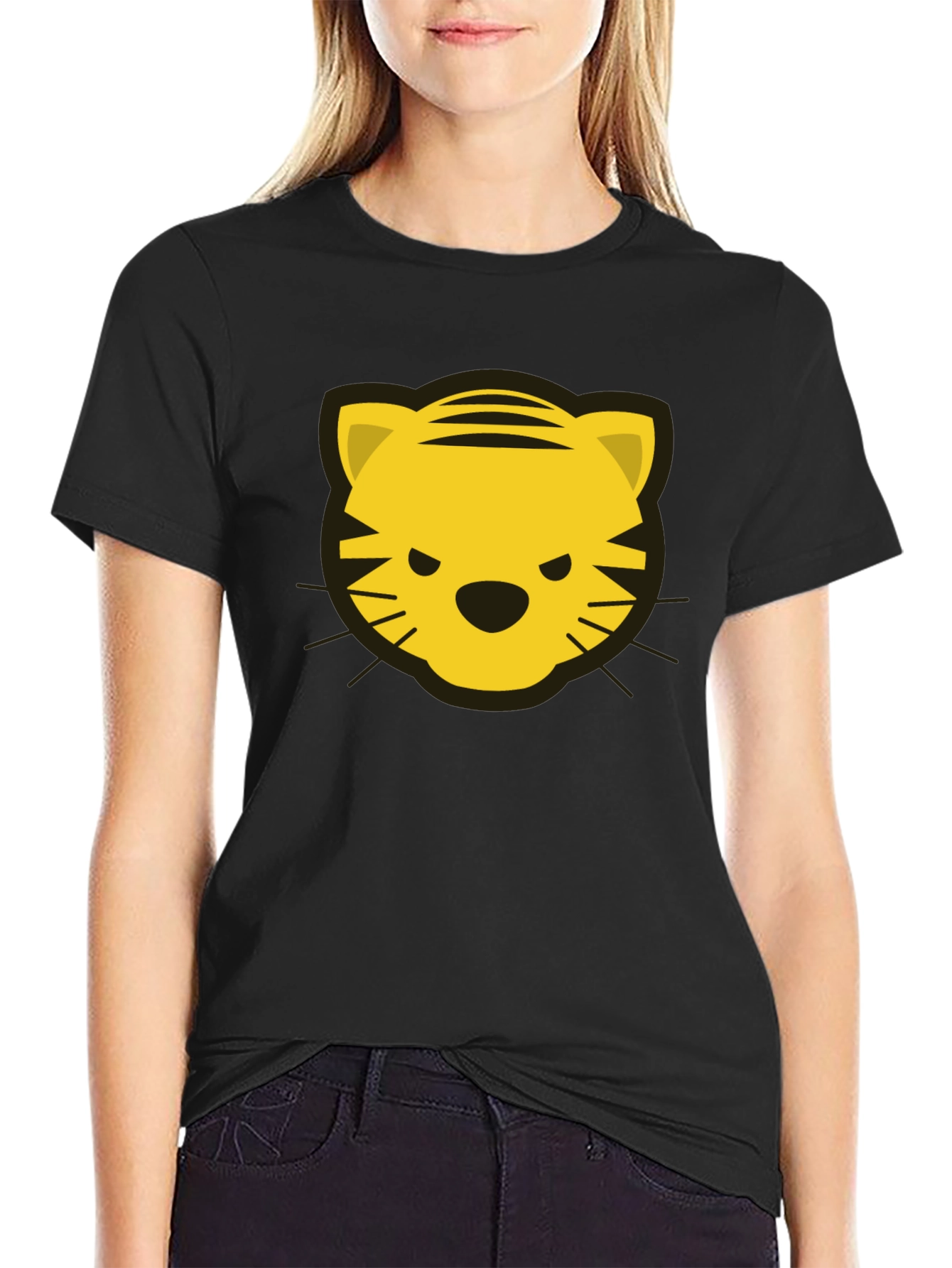Tiger Face Graphic Tee - Black Cotton T-Shirt