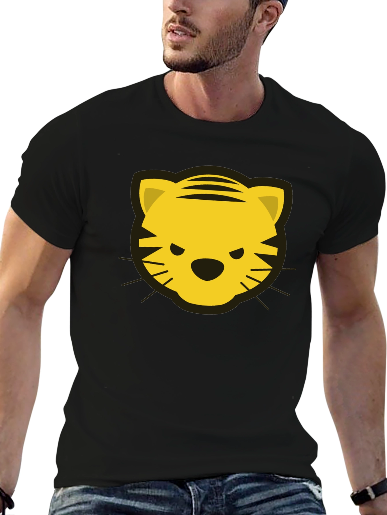 Tiger Face Graphic Tee - Black Cotton T-Shirt