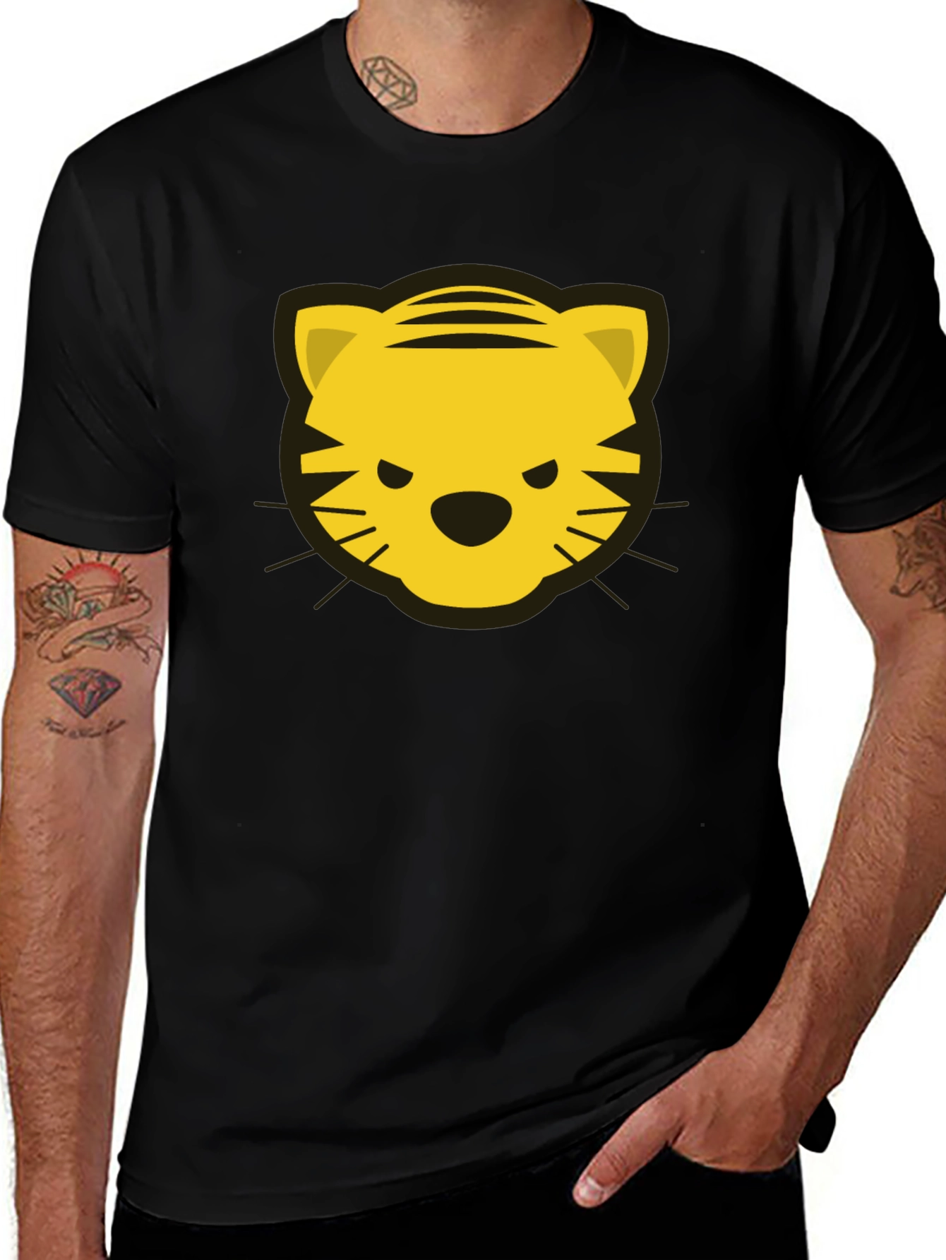 Tiger Face Graphic Tee - Black Cotton T-Shirt