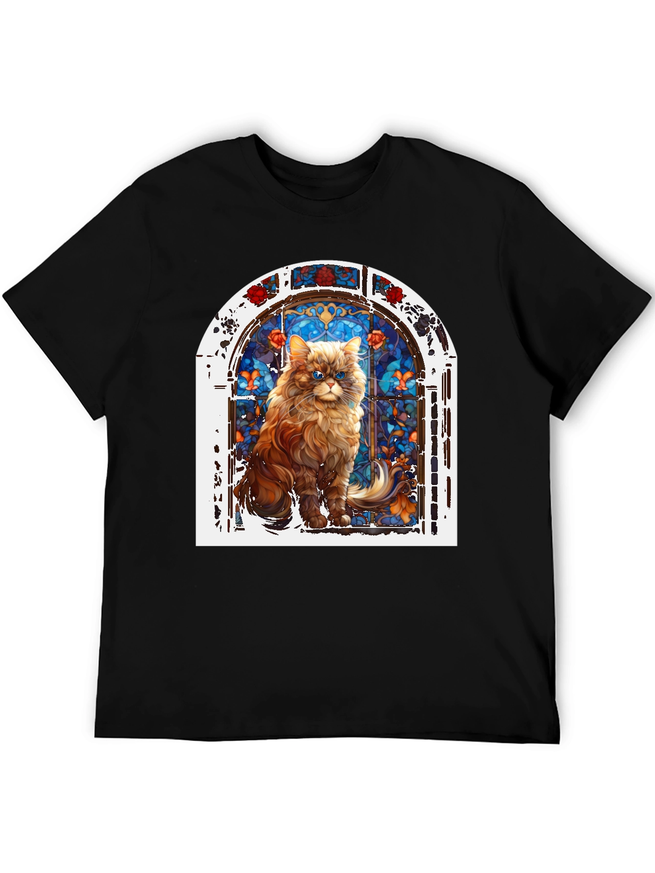 Cat in Stained Glass Window Graphic T-Shirt