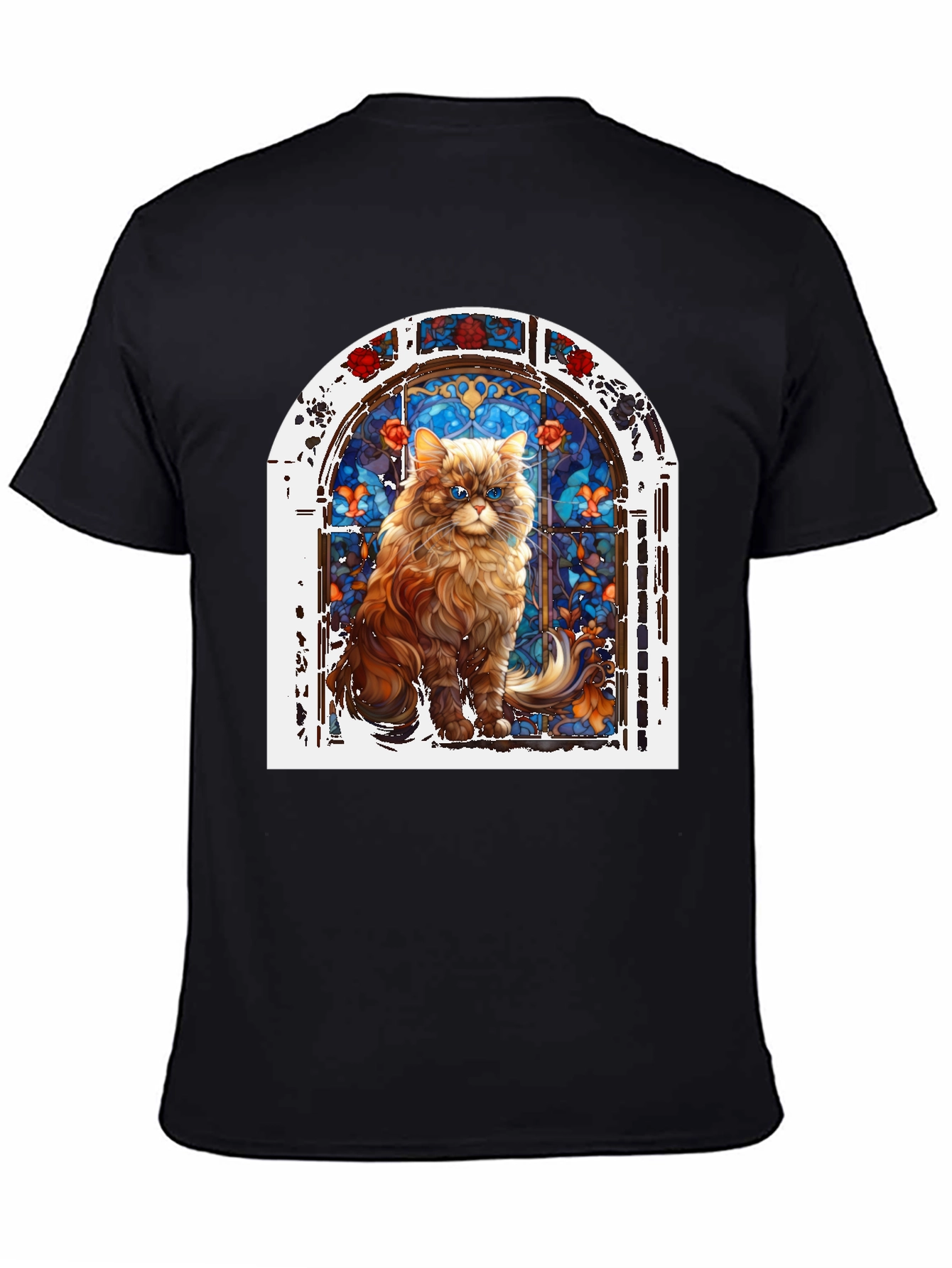 Cat in Stained Glass Window Graphic T-Shirt