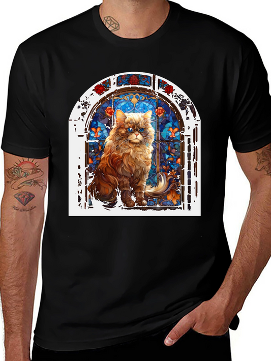 Cat in Stained Glass Window Graphic T-Shirt