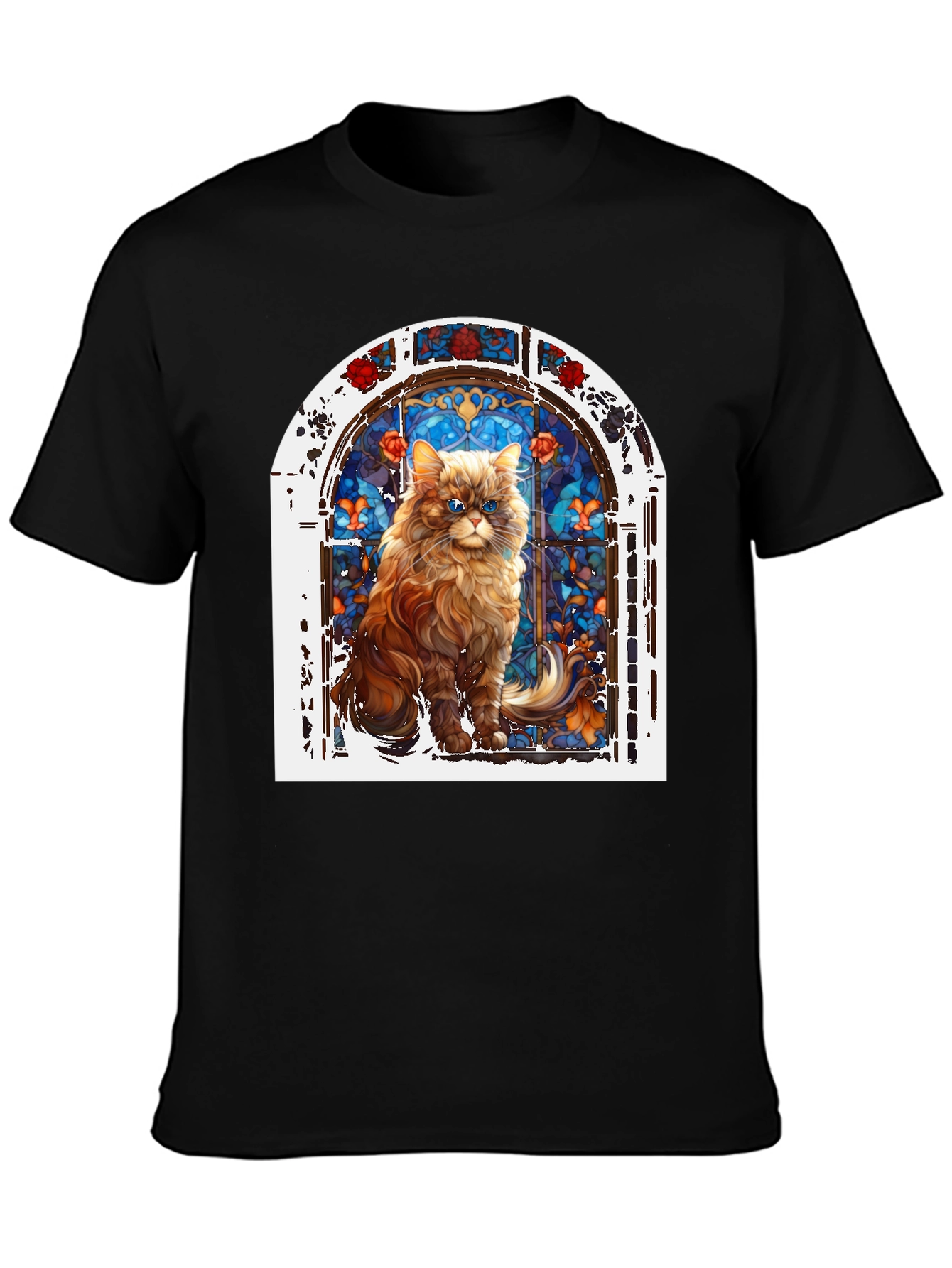 Cat in Stained Glass Window Graphic T-Shirt