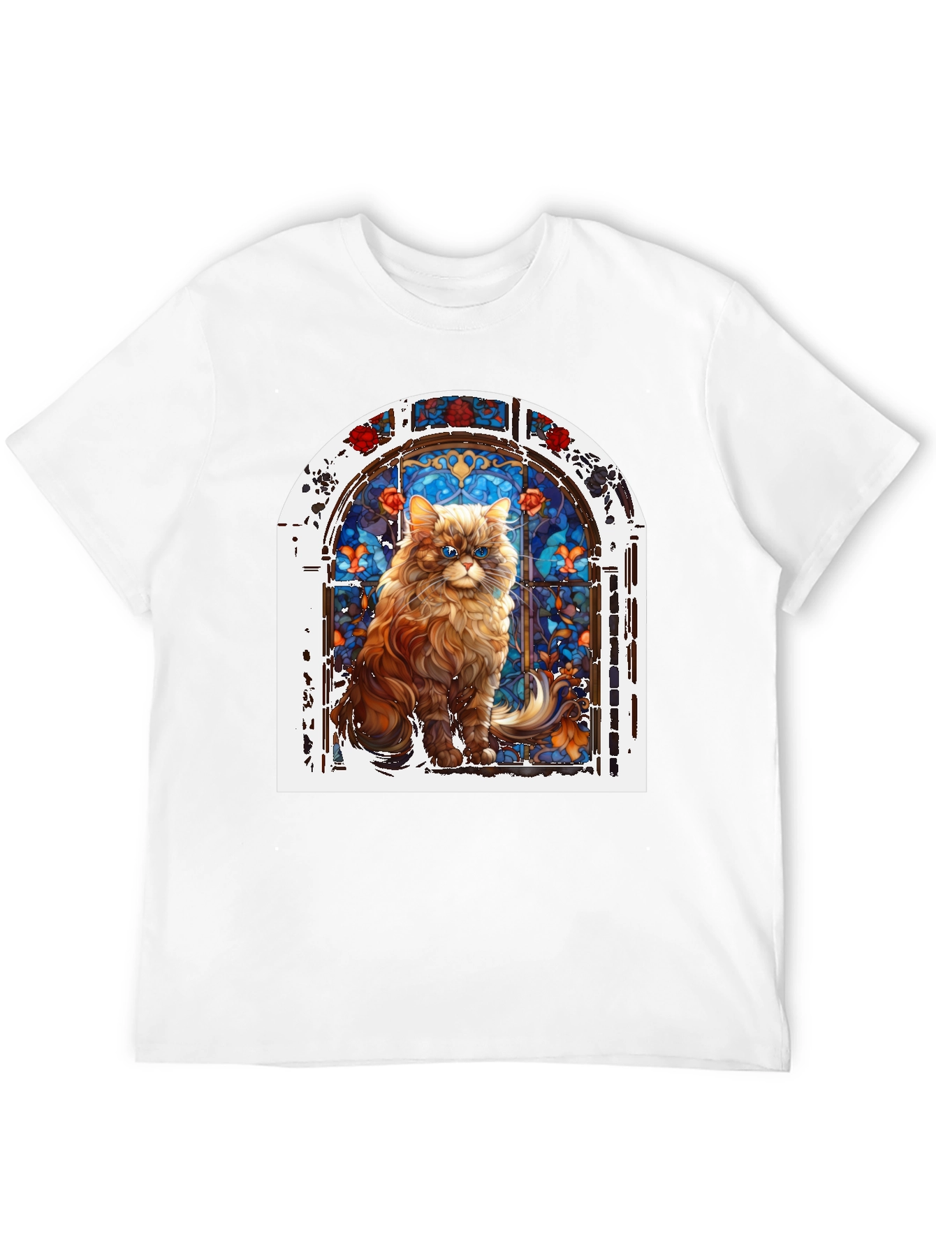Cat in Stained Glass Window Graphic T-Shirt
