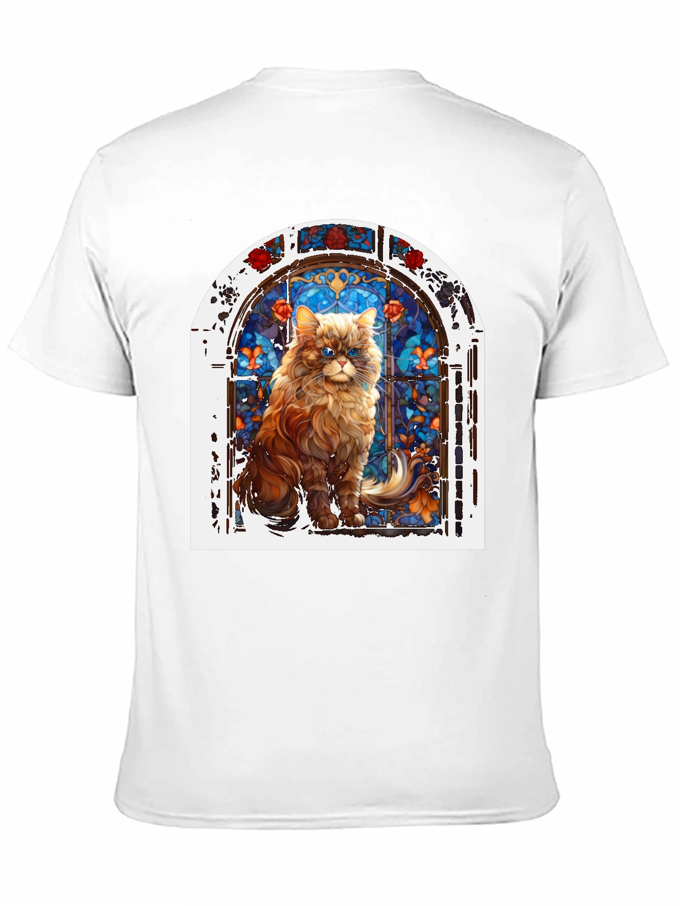 Cat in Stained Glass Window Graphic T-Shirt