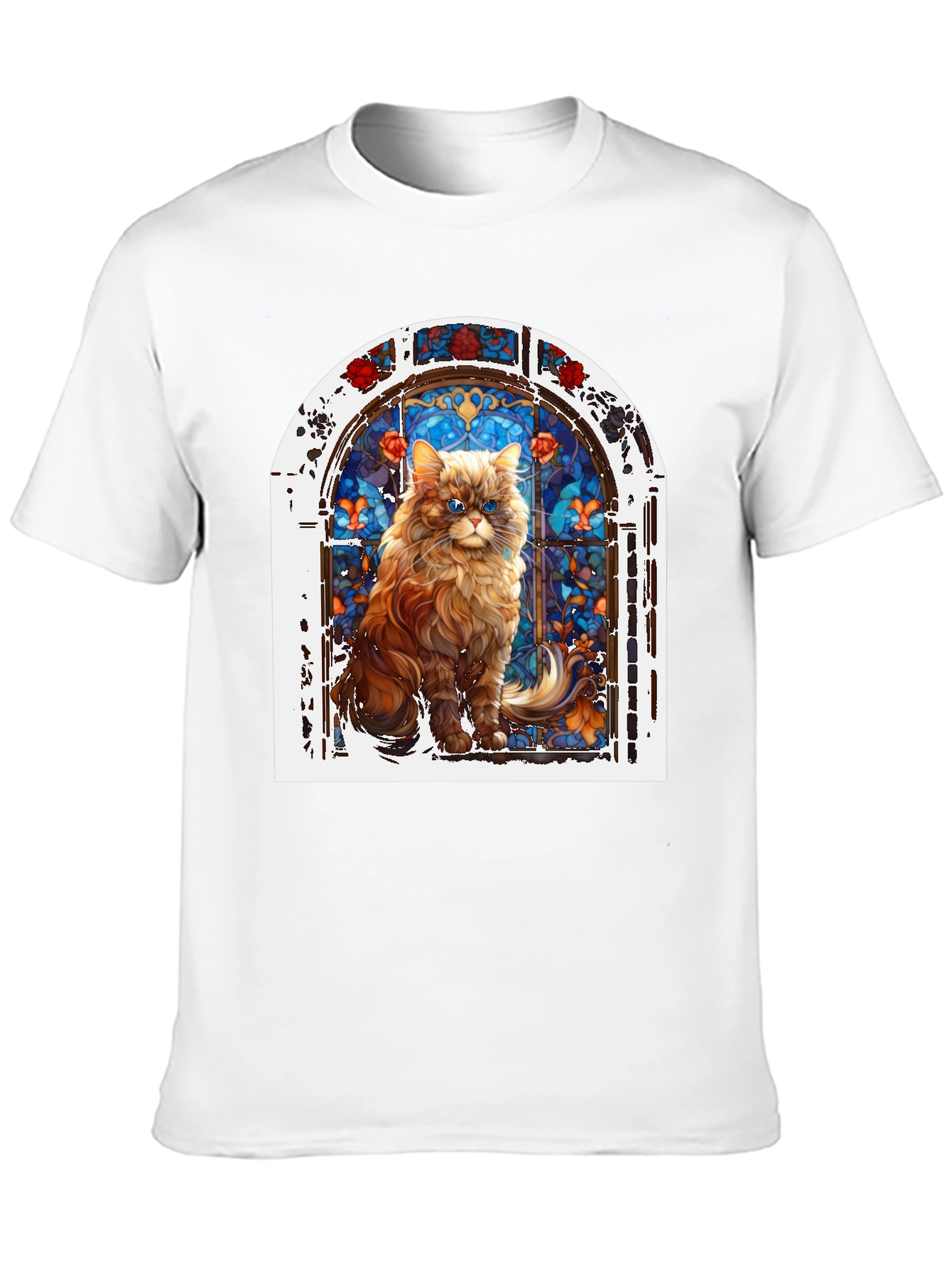 Cat in Stained Glass Window Graphic T-Shirt