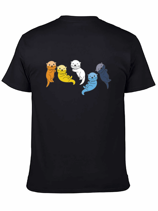 Colorful Otter Group Graphic Tee - Black Cotton T-Shirt