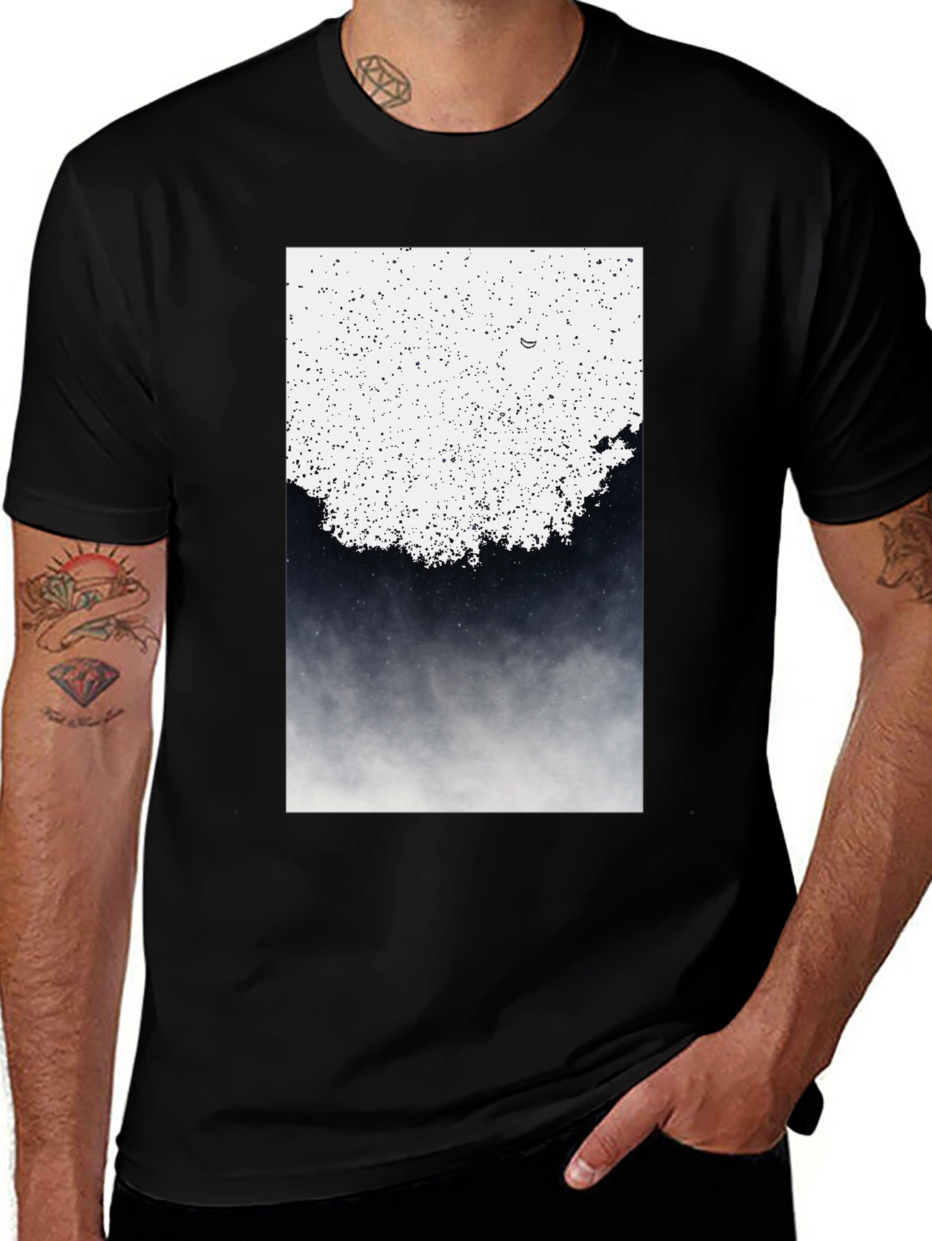 Abstract Celestial Print Black T-Shirt