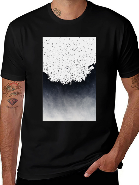 Abstract Celestial Print Black T-Shirt