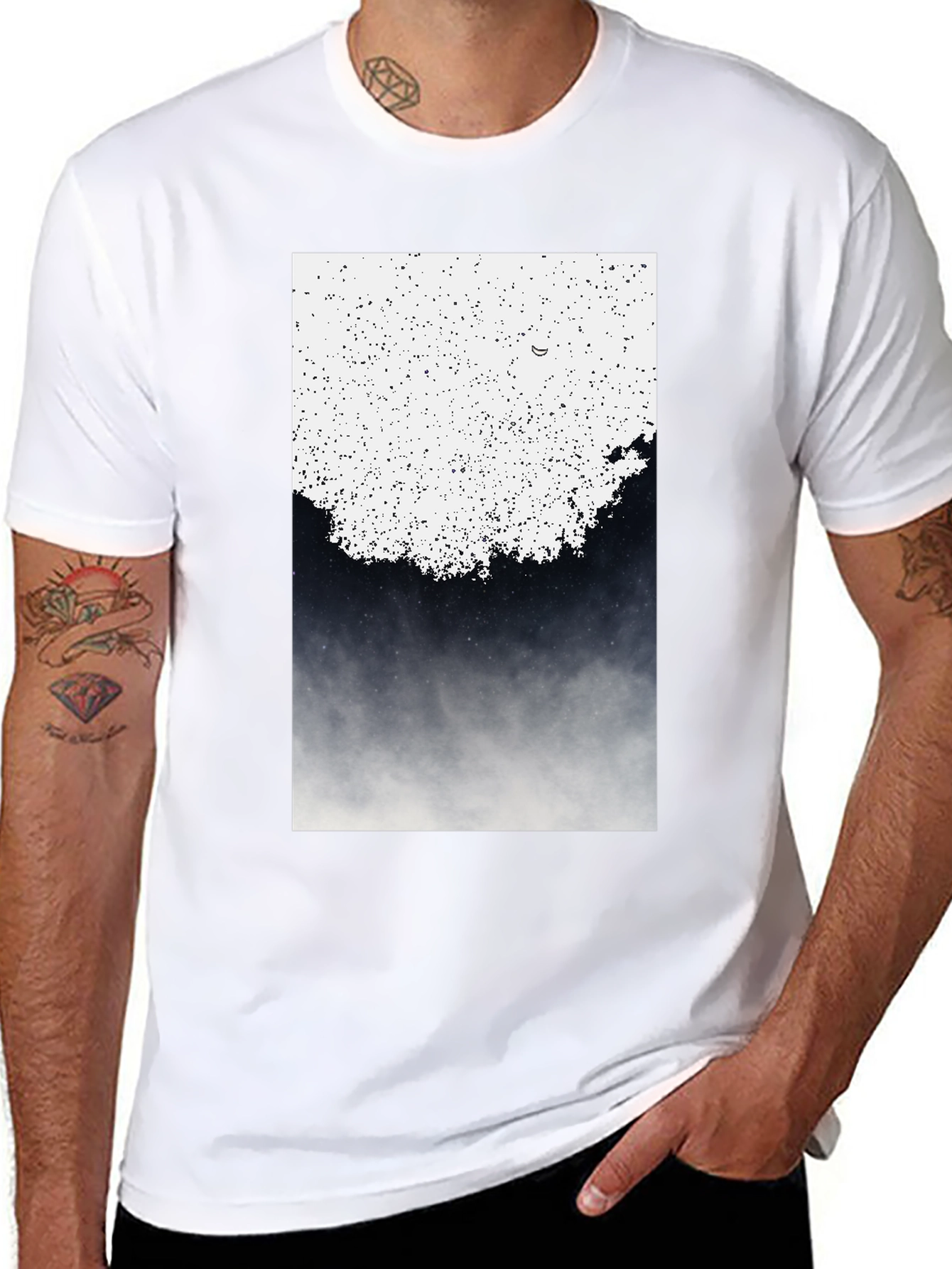 Abstract Celestial Print Black T-Shirt
