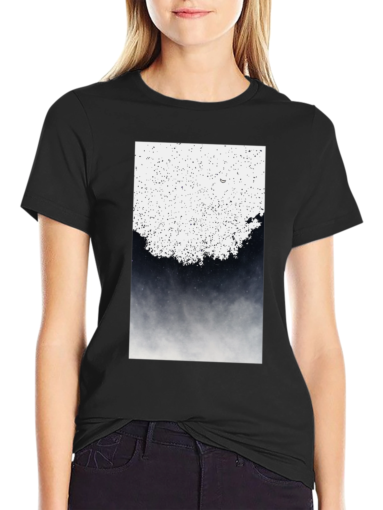 Abstract Celestial Print Black T-Shirt