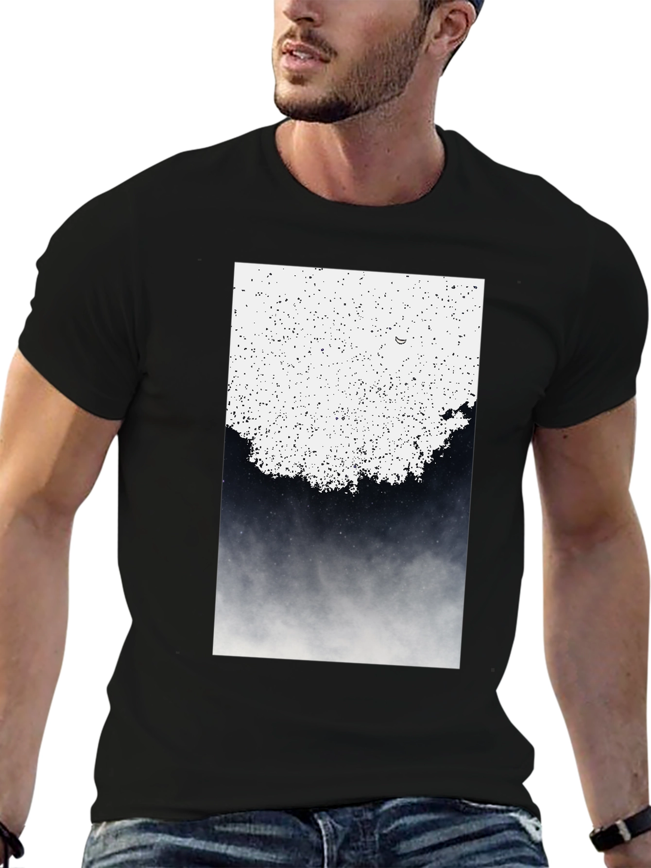 Abstract Celestial Print Black T-Shirt