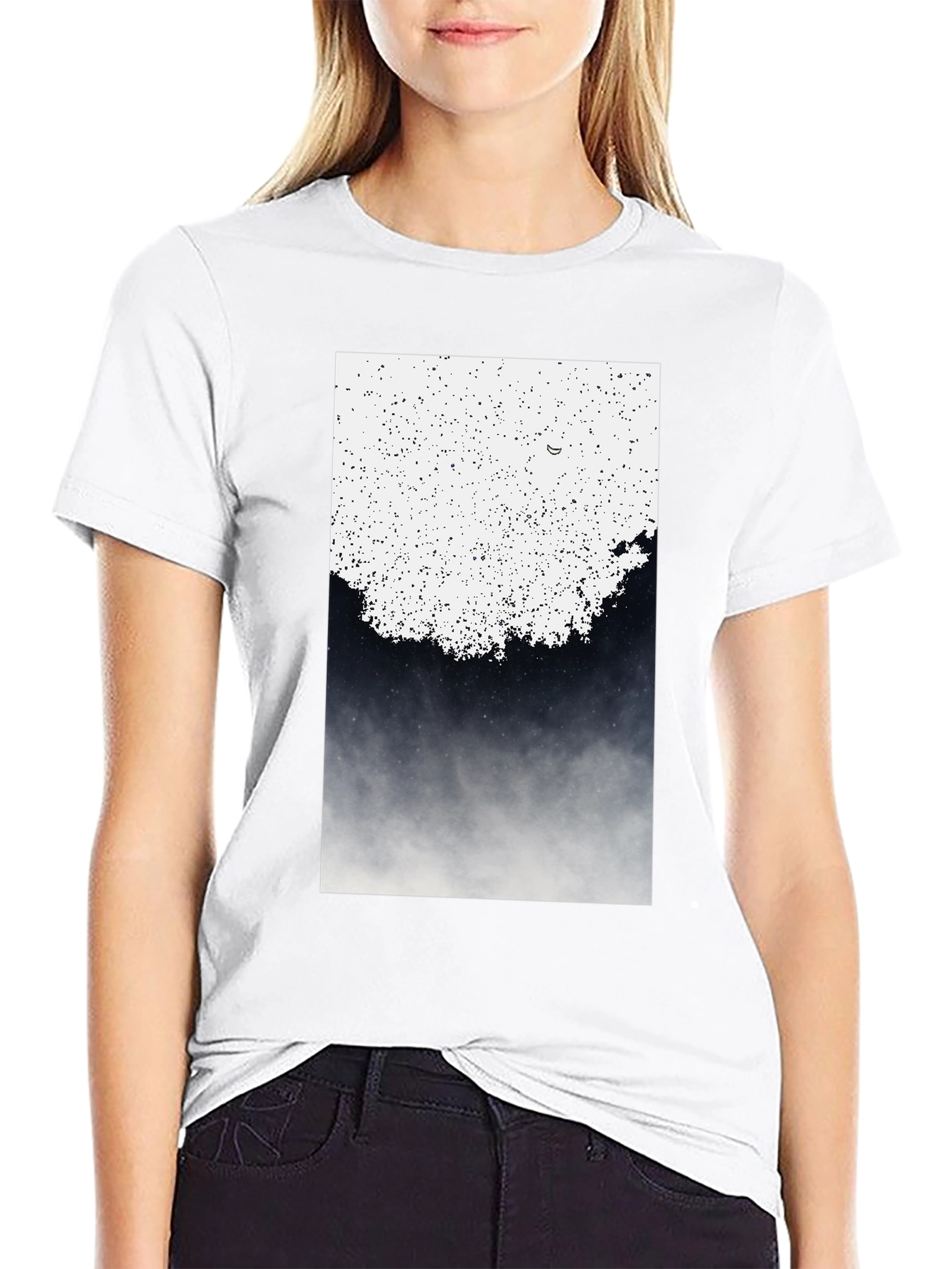 Abstract Celestial Print Black T-Shirt