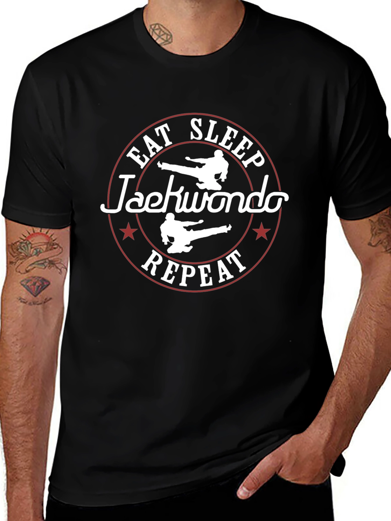 Eat Sleep Taekwondo Repeat Black Graphic Tee